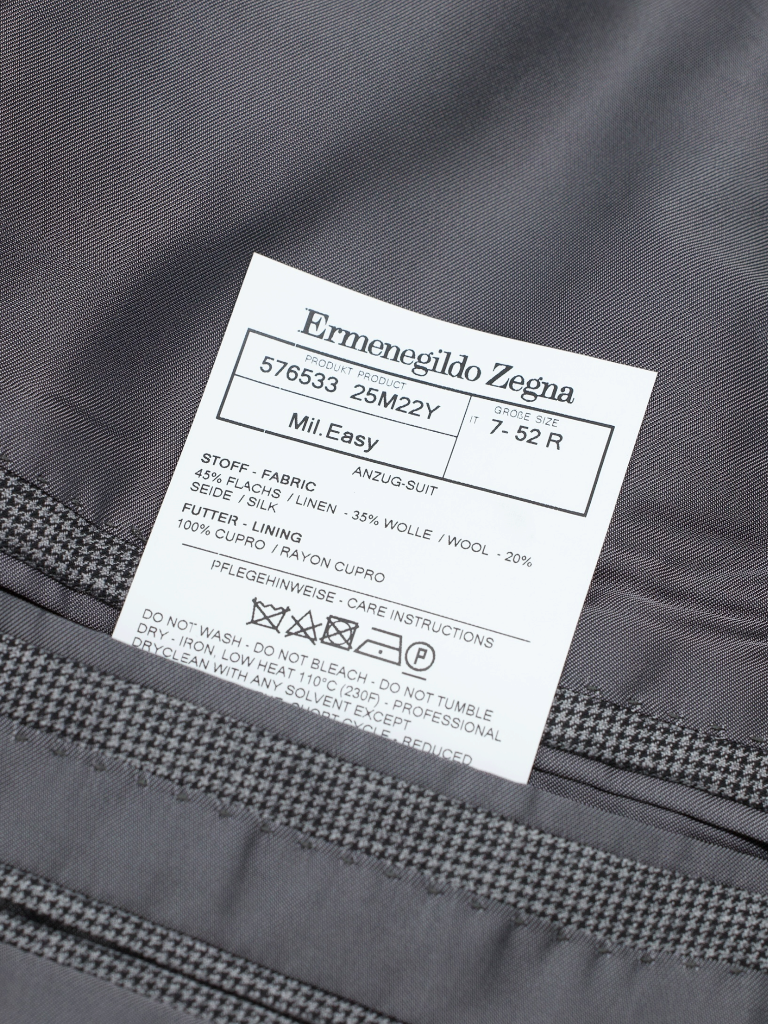 Ermenegildo Zegna Taupe Linen, Wool & Silk "Crossover" Puppytooth Milano East Suit