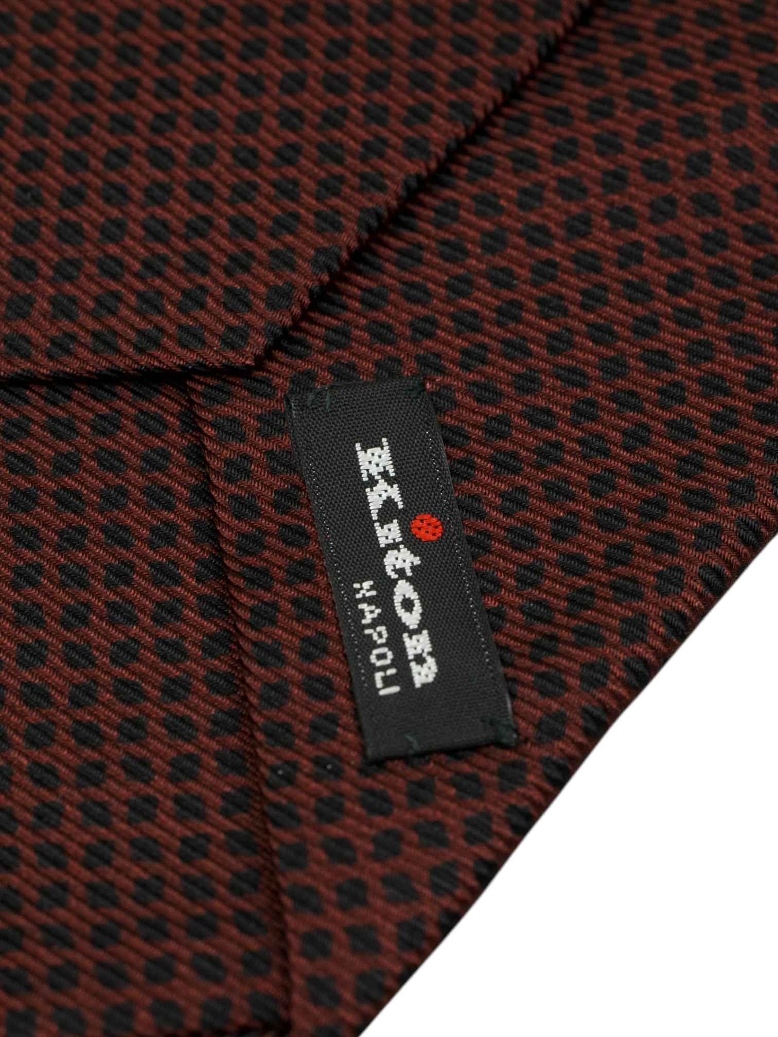 Kiton 5-Fold Burgundy & Black Silk Geometric Pattern Tie
