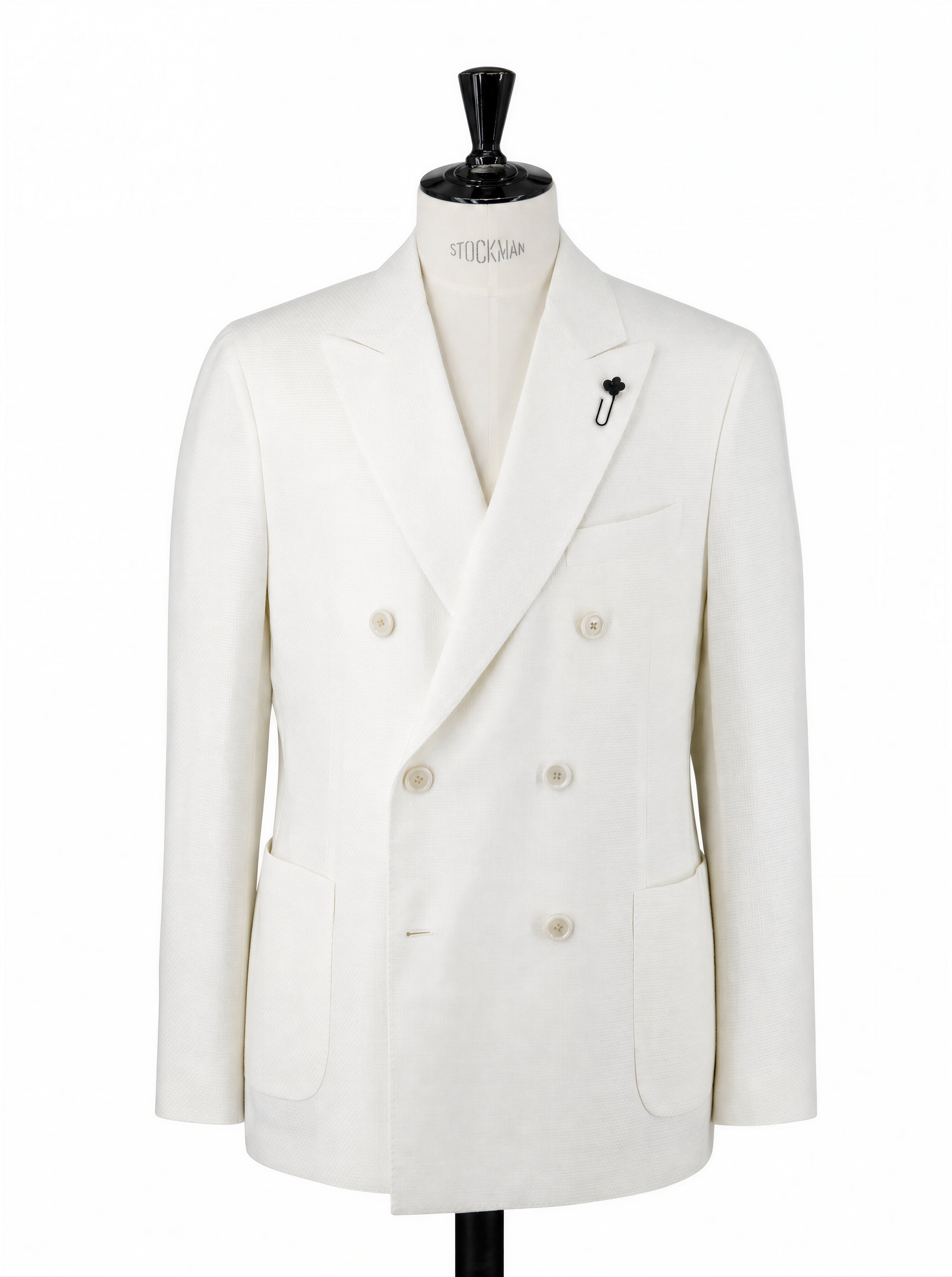 Lardini White Double Breasted Wool, Linen & Silk Hopsack Jacket
