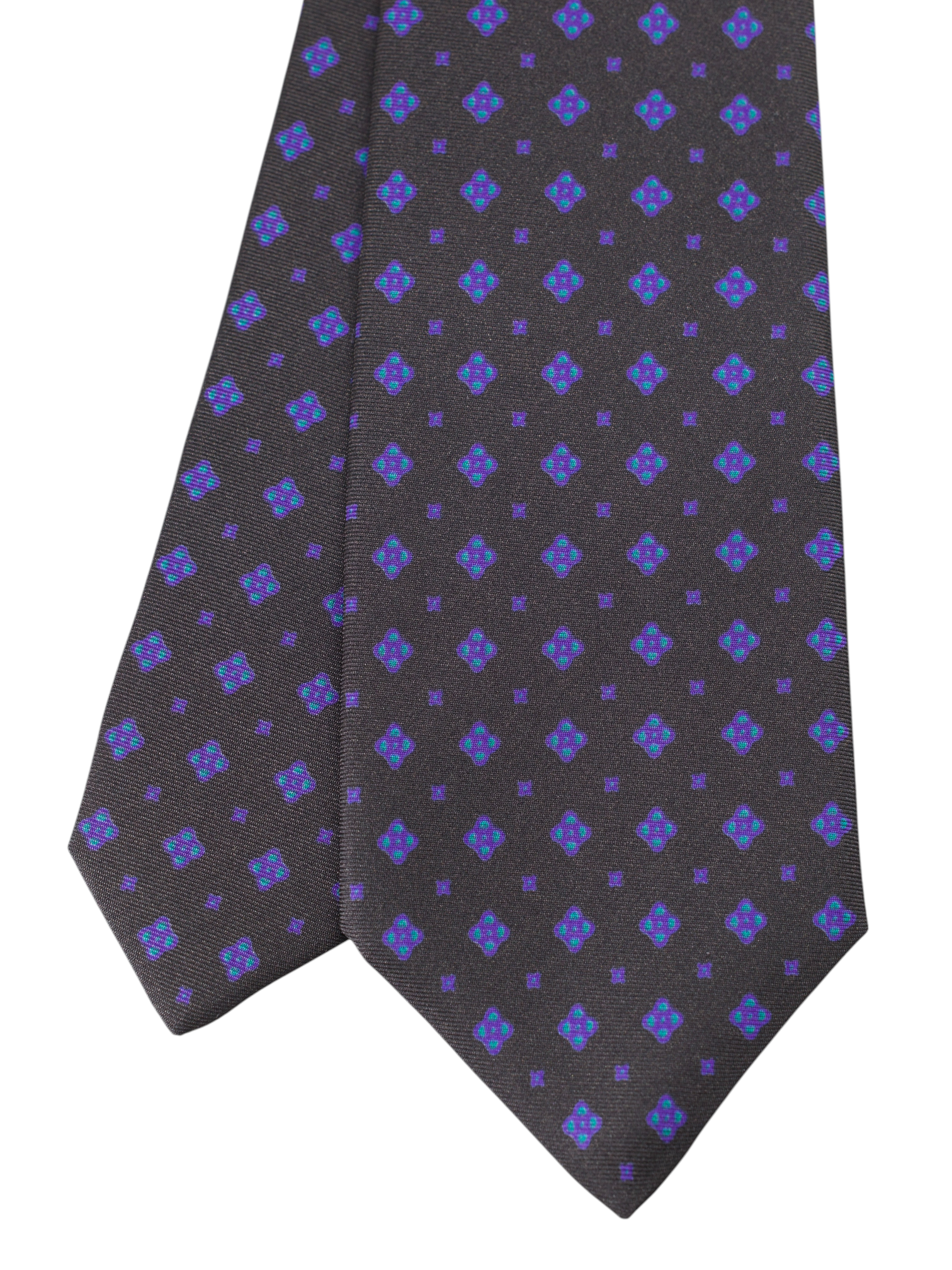 Kiton 5-Fold Dark Grey & Purple Silk Geometric Tie
