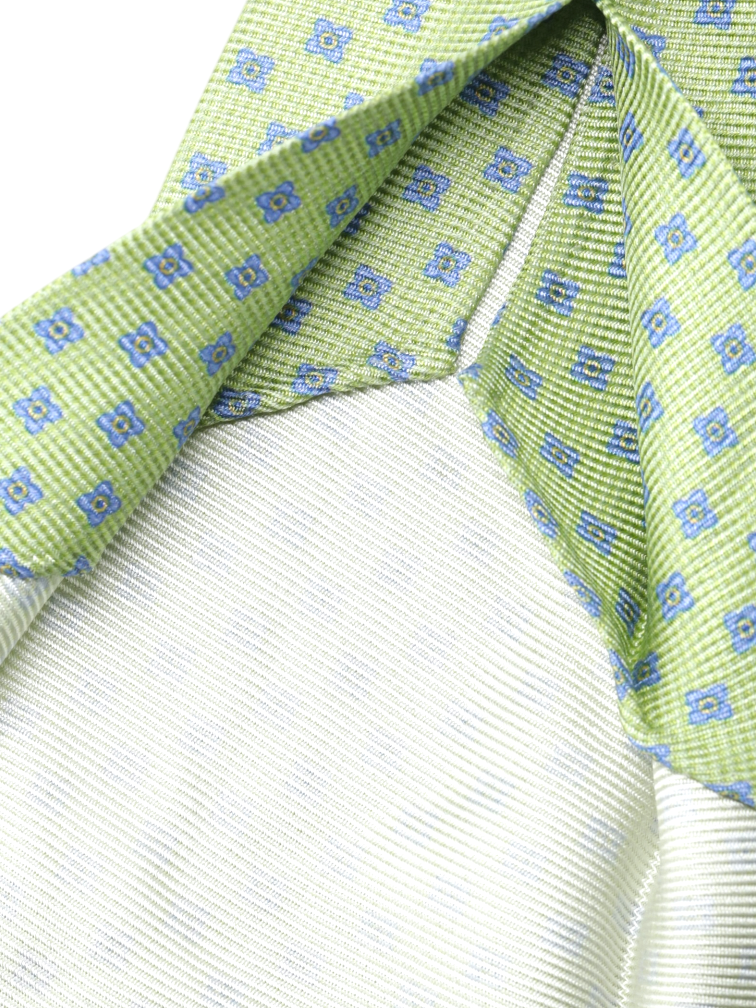 Kiton 5-Fold Lime Green & Blue Silk Floral Untipped & Handrolled Tie