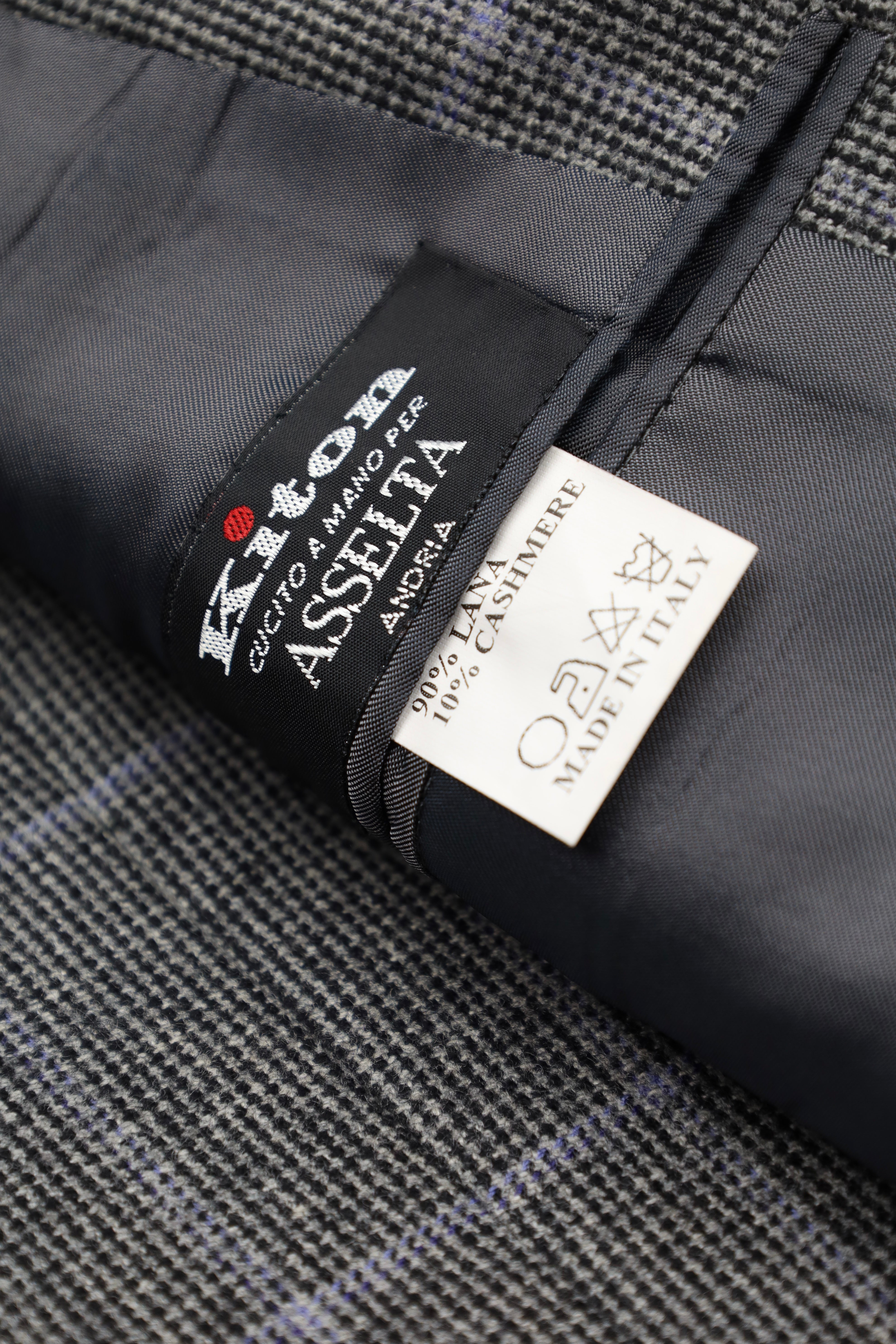Kiton Grey Wool & Cashmere Windowpane Jacket