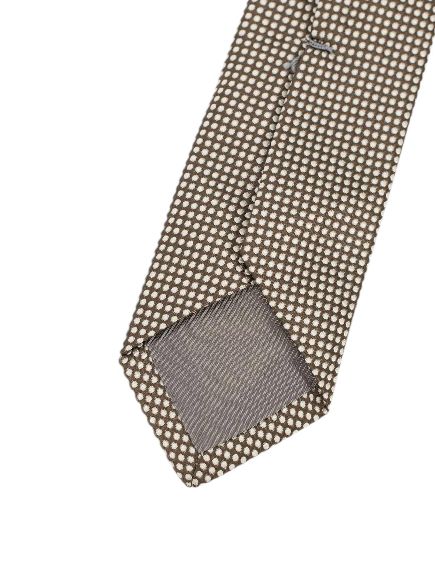 Kiton 5-Fold Warm Taupe & Light Grey Silk Dot-Pattern Tie