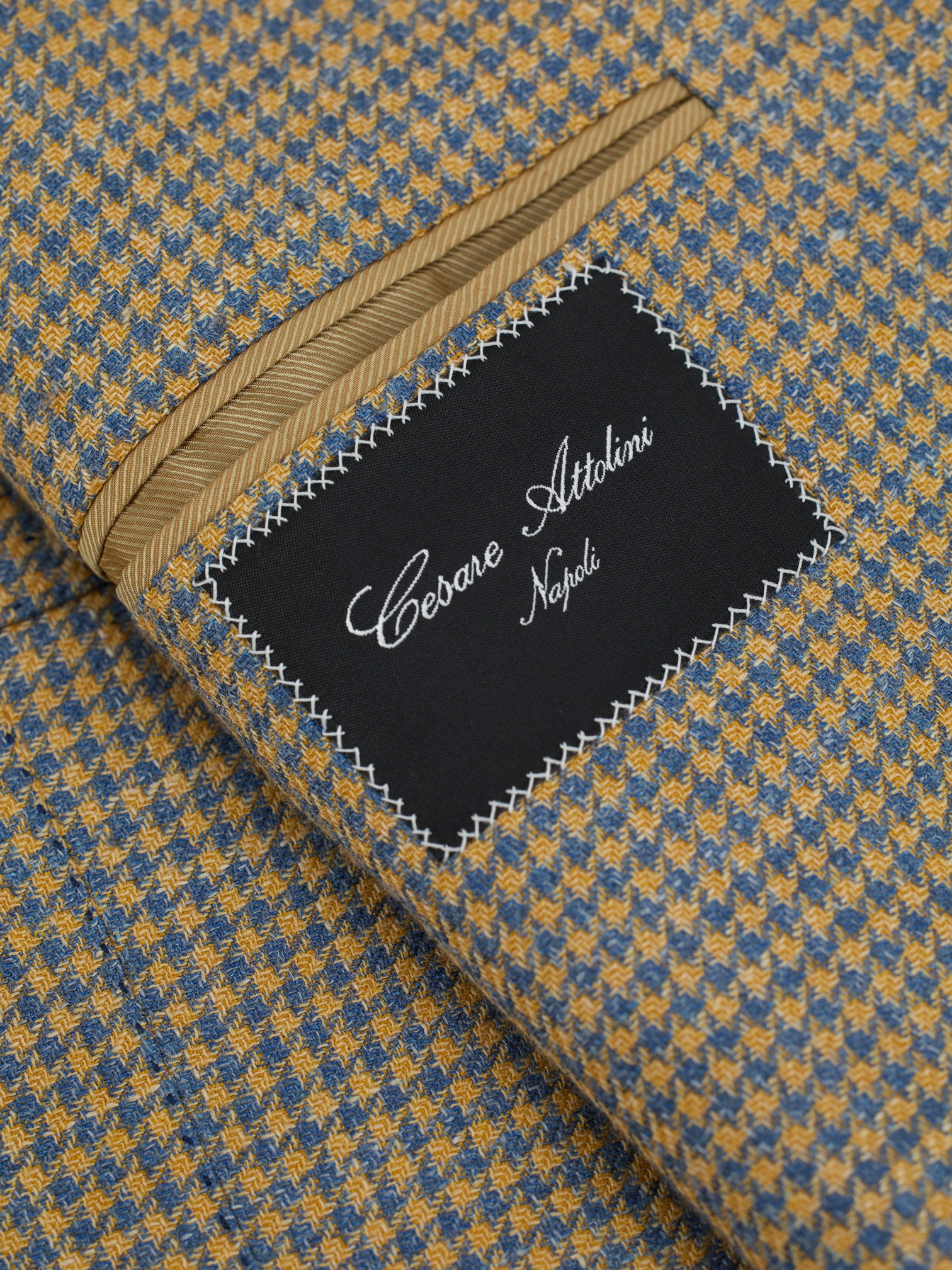 Cesare Attolini Sunset Orange & Chambray Blue Wool, Silk & Linen Pied de Poule Safari-Overshirt
