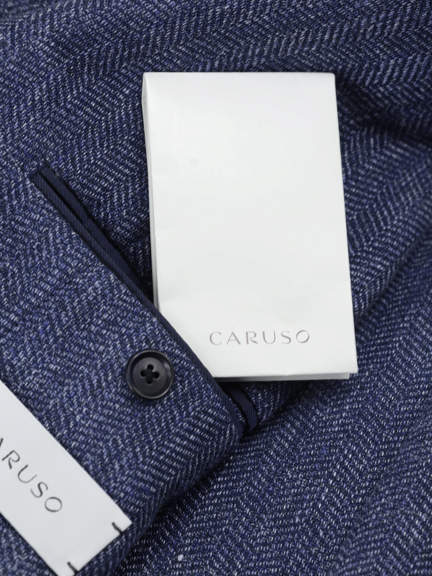 Caruso Denim Blue Linen & Cotton Herringbone Aida Jacket