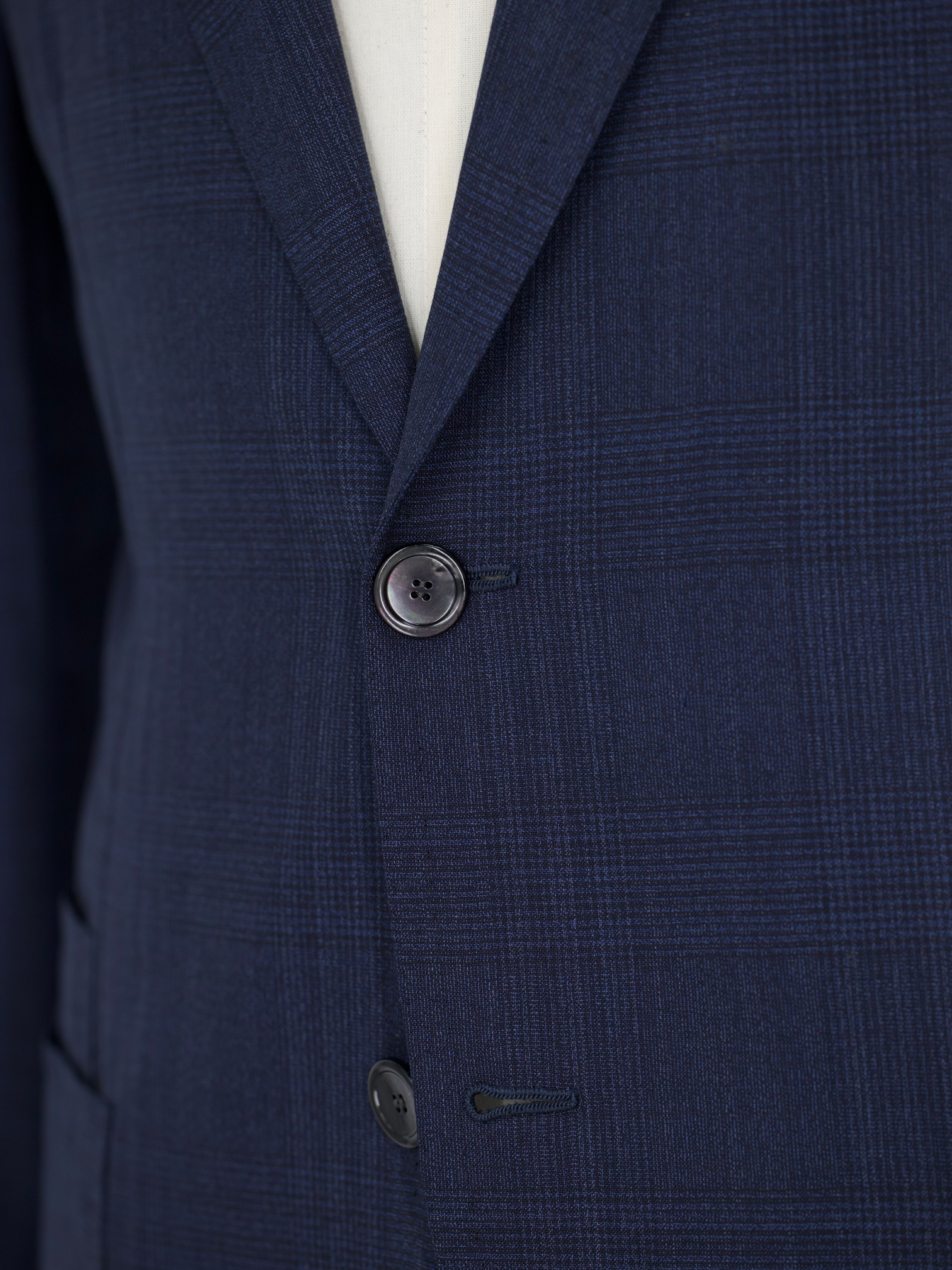 Cesare Attolini Dark Blue Cool-Wool Shadow Check Jacket