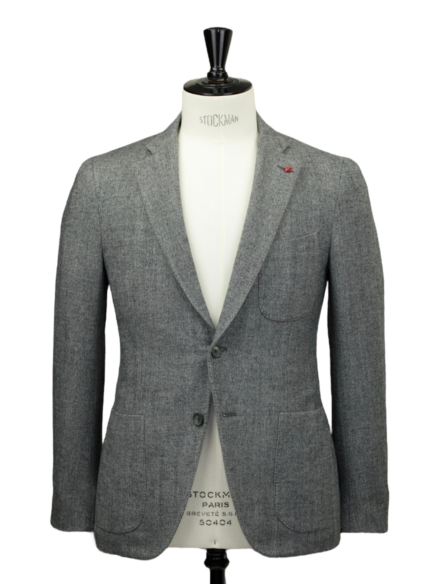Isaia Grey Wool, Cotton & Cashmere Herringbone Jacket