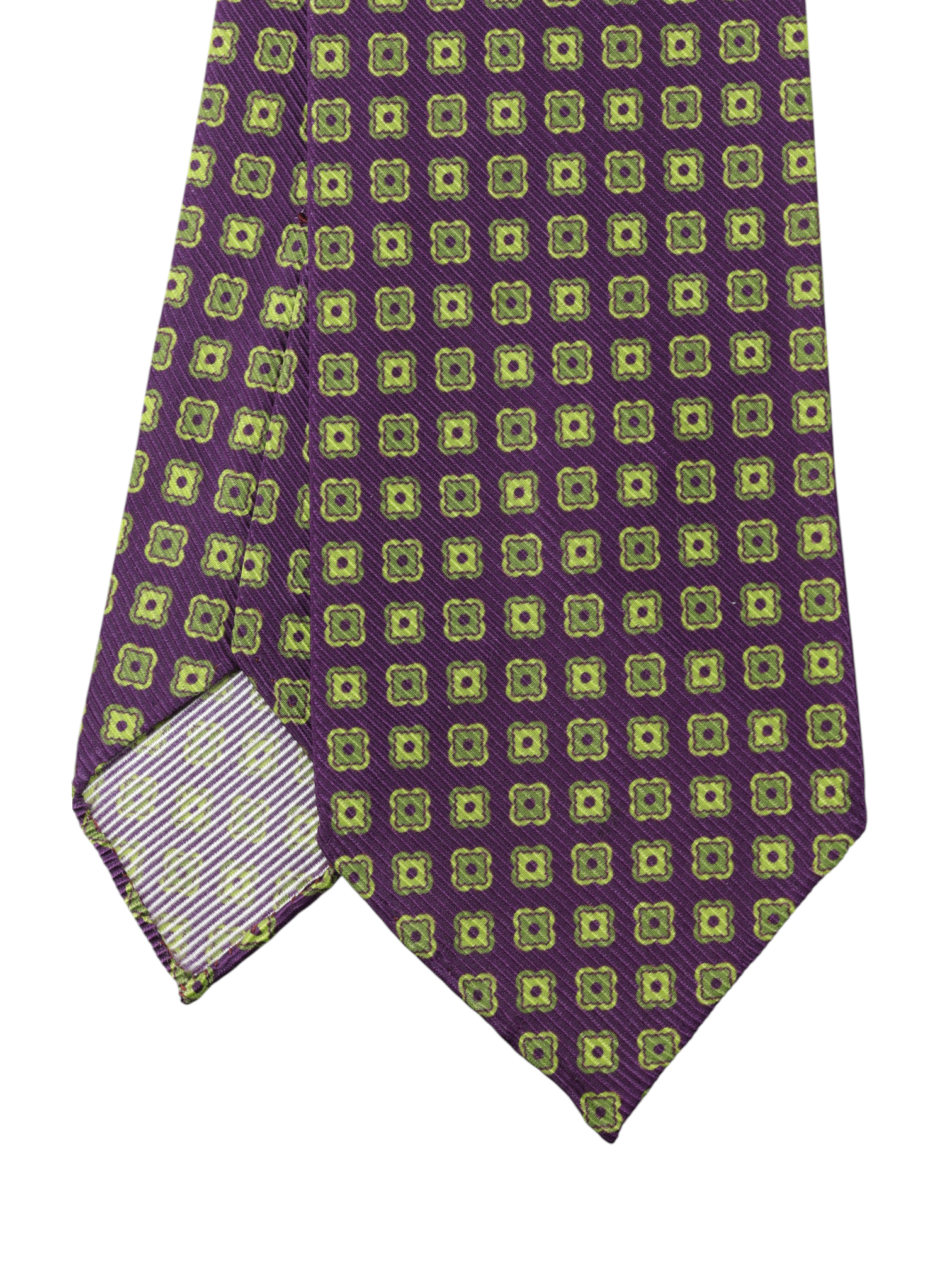 Kiton 5-Fold Purple & Lime Green Silk Floral Untipped & Handrolled Tie