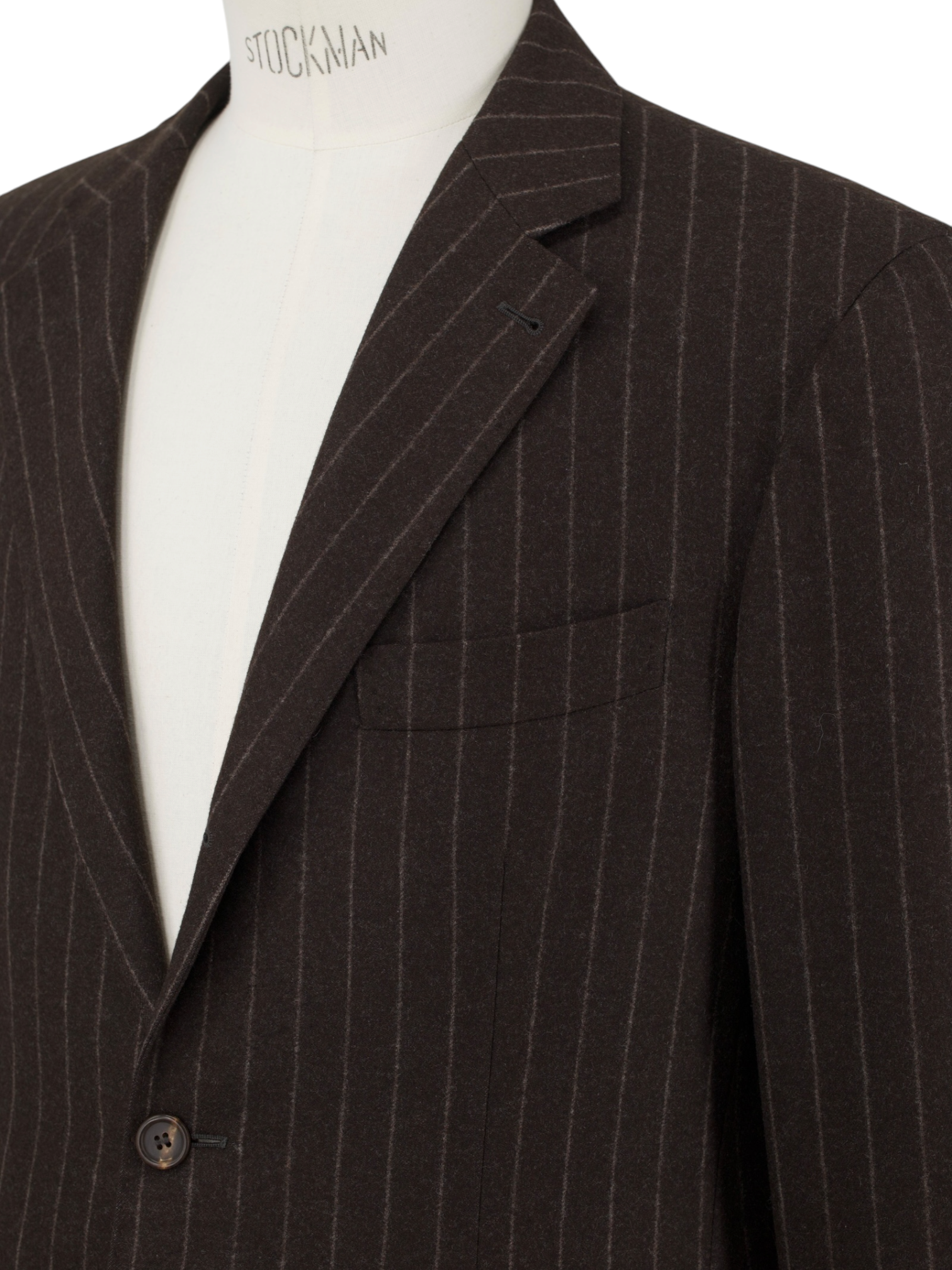 Brunello Cucinelli Chocolate Brown Wool & Cashmere Flannel Chalkstripe Jacket