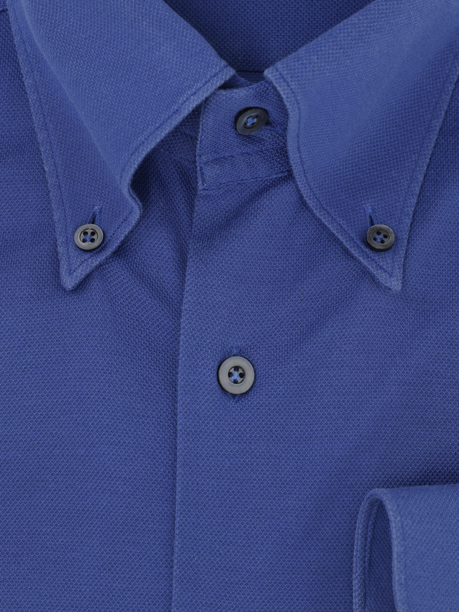 Fray Azure Blue Cotton Piqué Knitted Button-Down Shirt