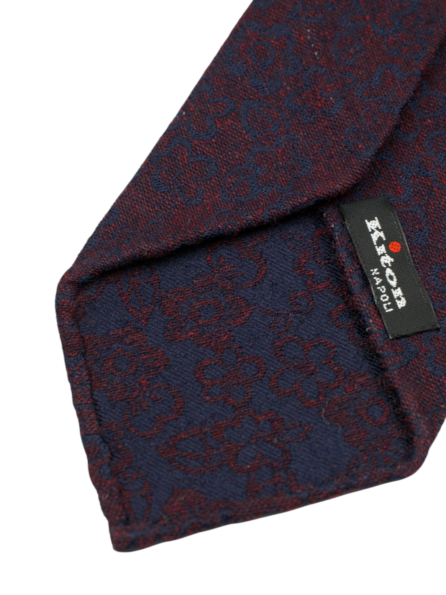 Kiton 5-Fold Navy & Burgundy Handrolled Silk Floral Jacquard Tie