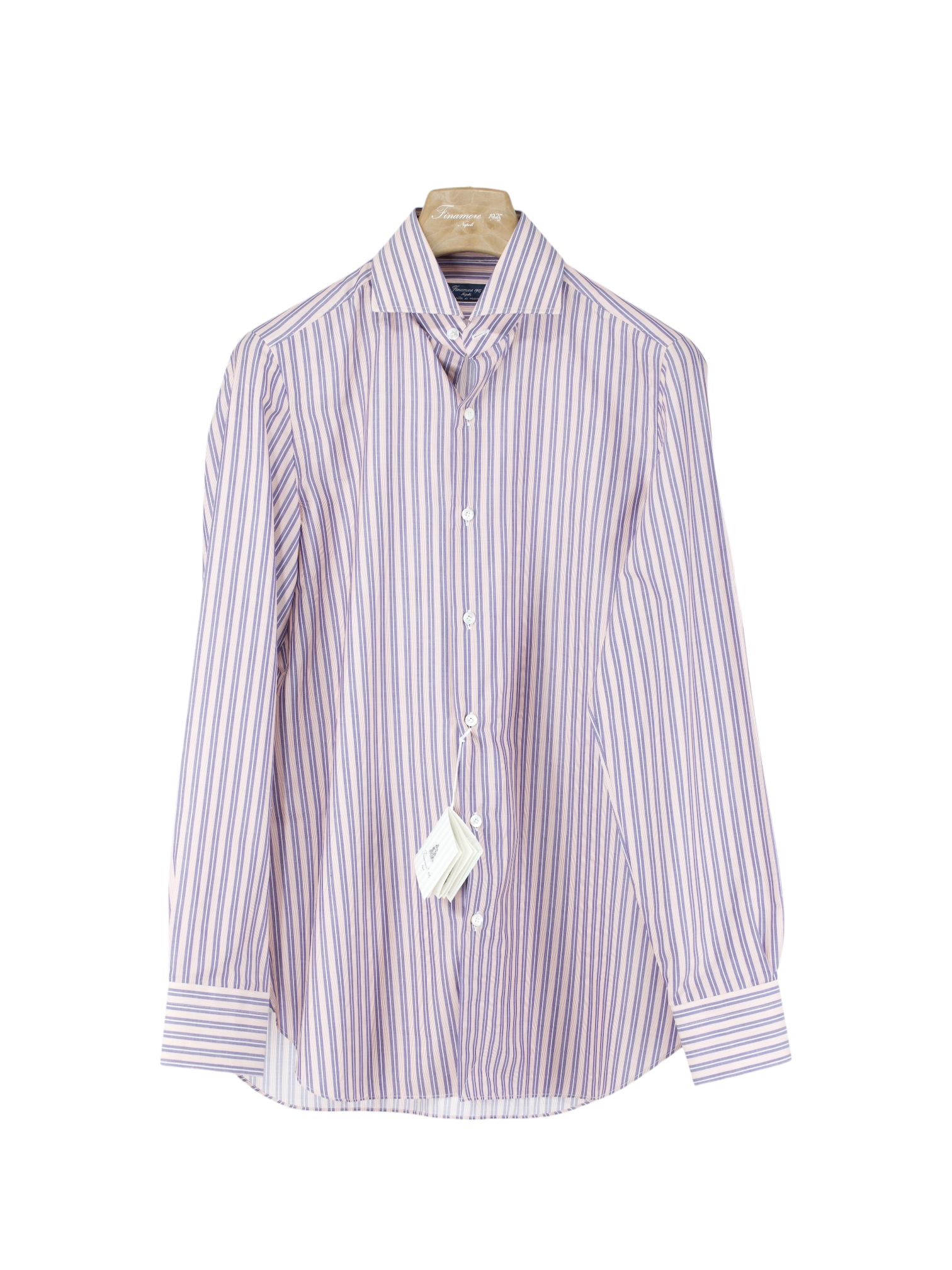 Finamore Pink & Lavender Cotton Multi-Pinstripe Shirt
