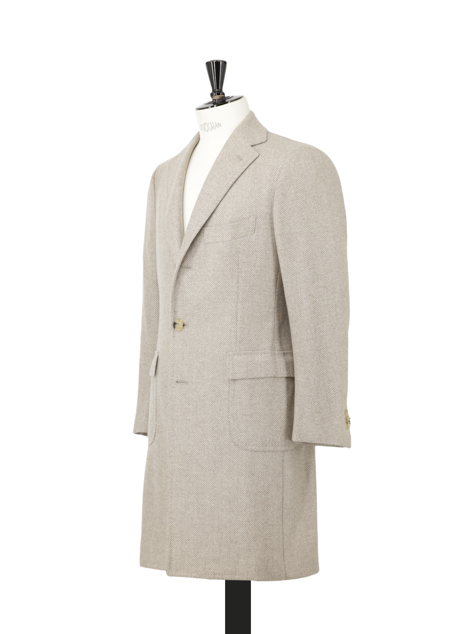 Cesare Attolini Taupe Pure Cashmere Herringbone Sartorial Polo Coat