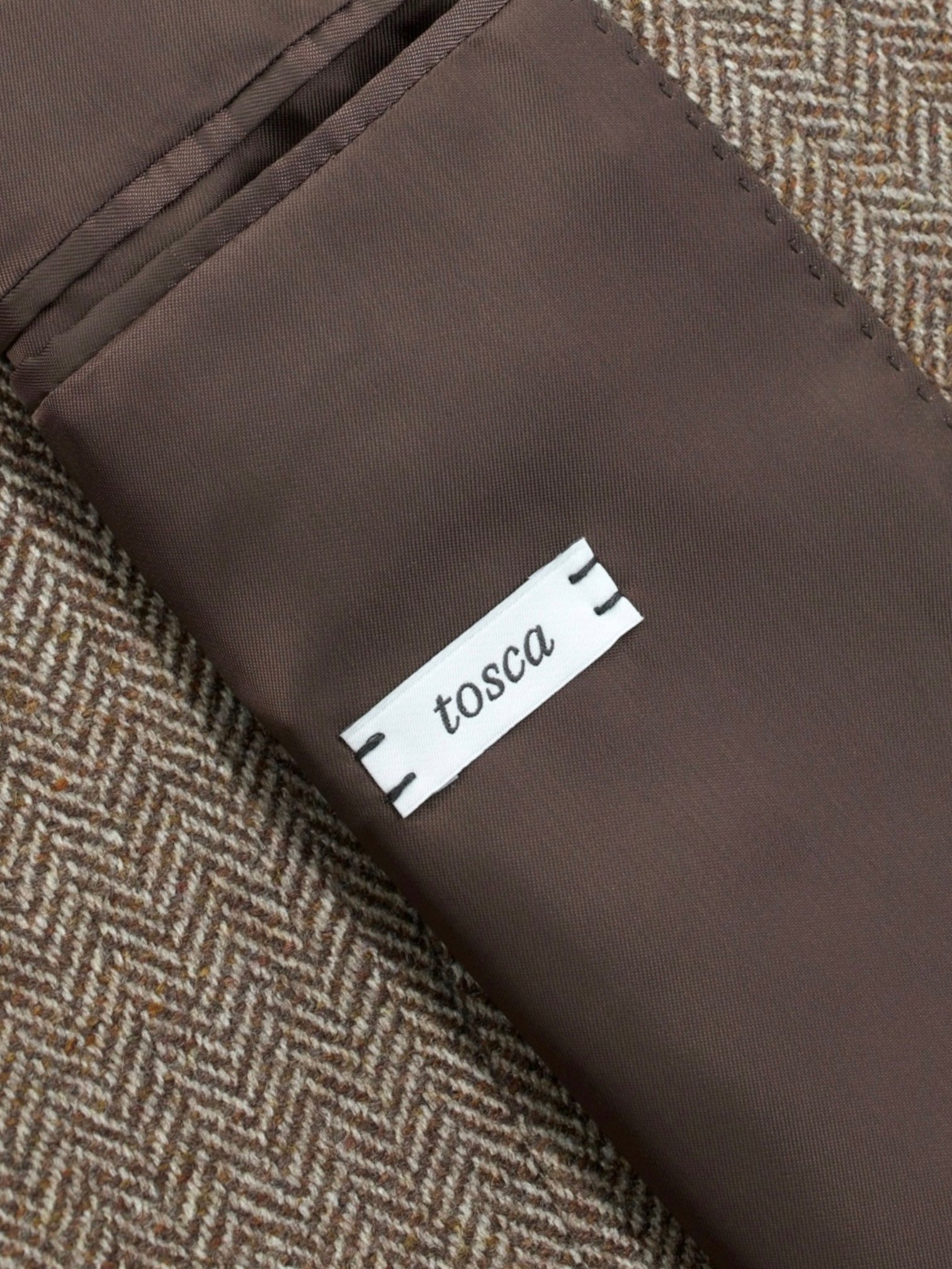 Caruso Light Brown Wool & Cashmere Herringbone Tosca Jacket