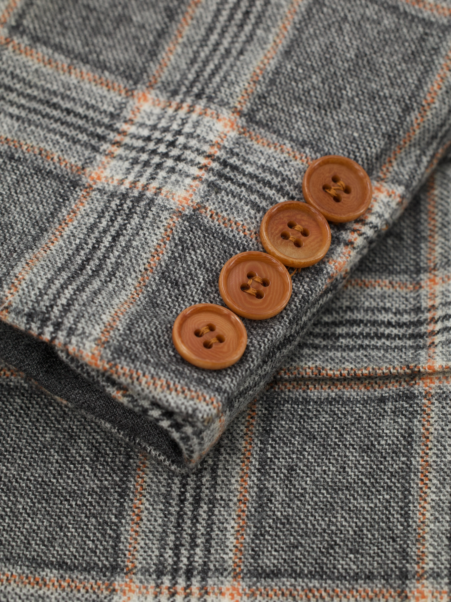 Isaia Grey & Light Brown Wool Prince of Wales Jacket