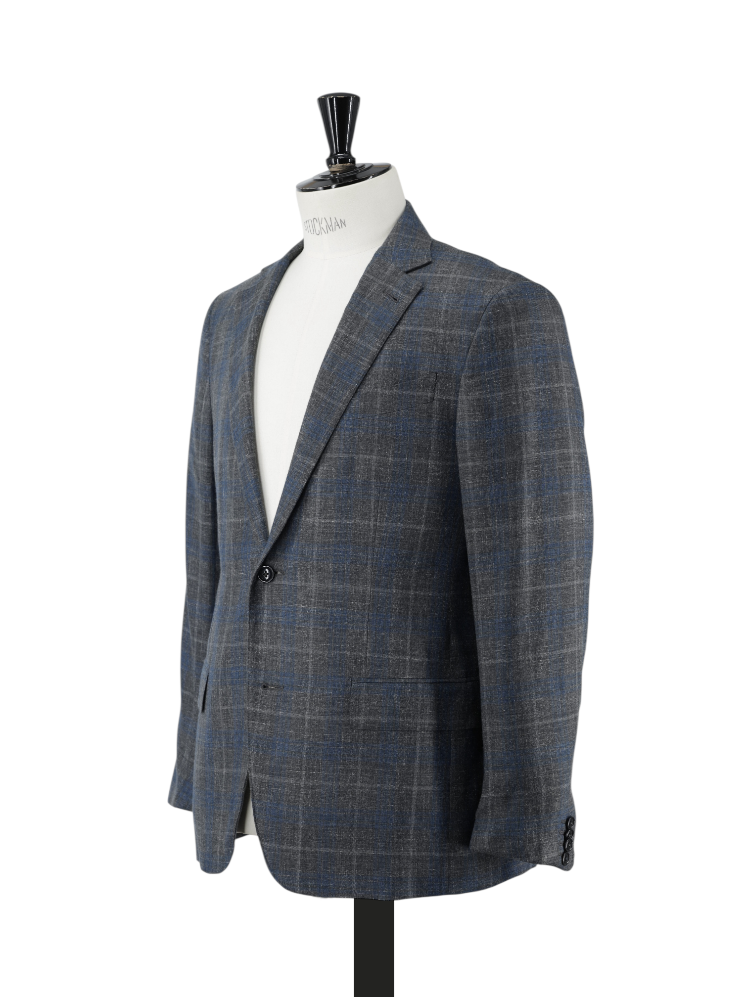 Ermenegildo Zegna Grey & Blue Cashmere, Silk & Hemp Checkered "Milano Easy" Jacket