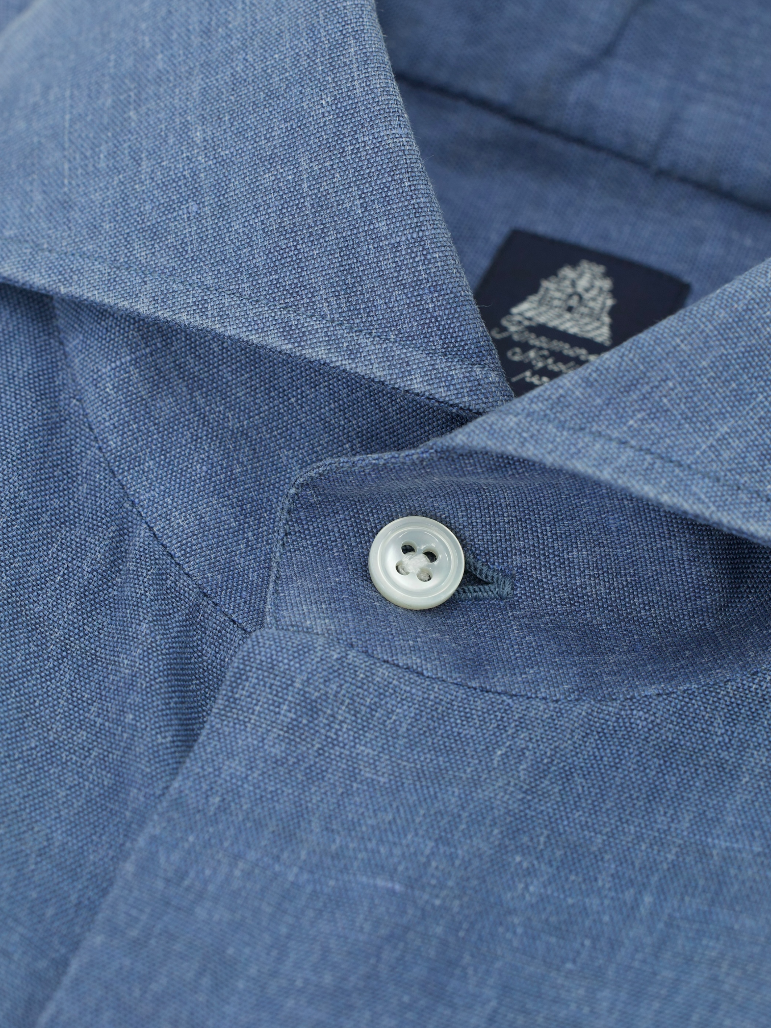 Finamore Chambray Blue Cotton & Linen Handmade Shirt