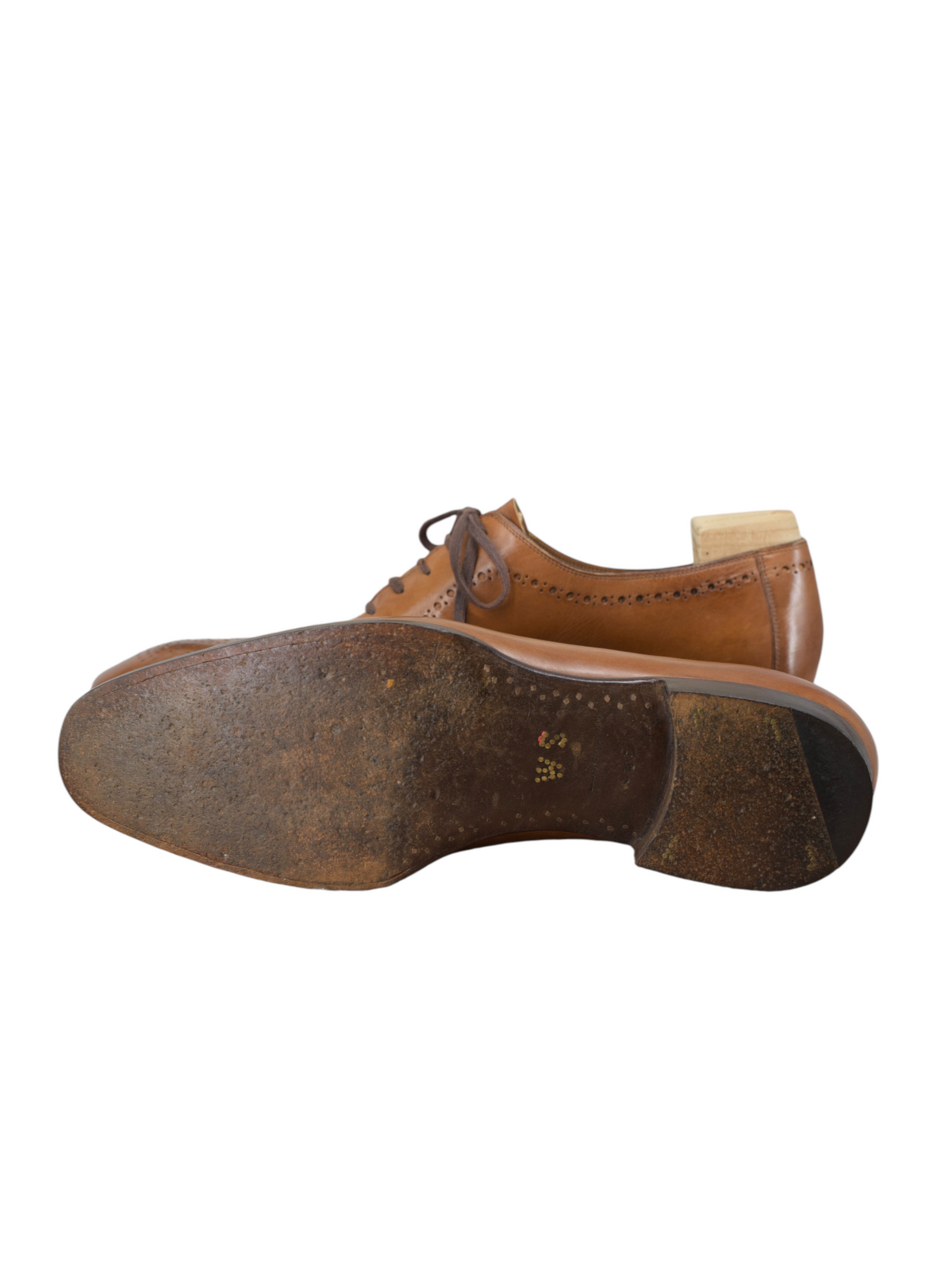 Saint Crispin's Cognac Brown Perforated Whole-Cut Oxford Shoes