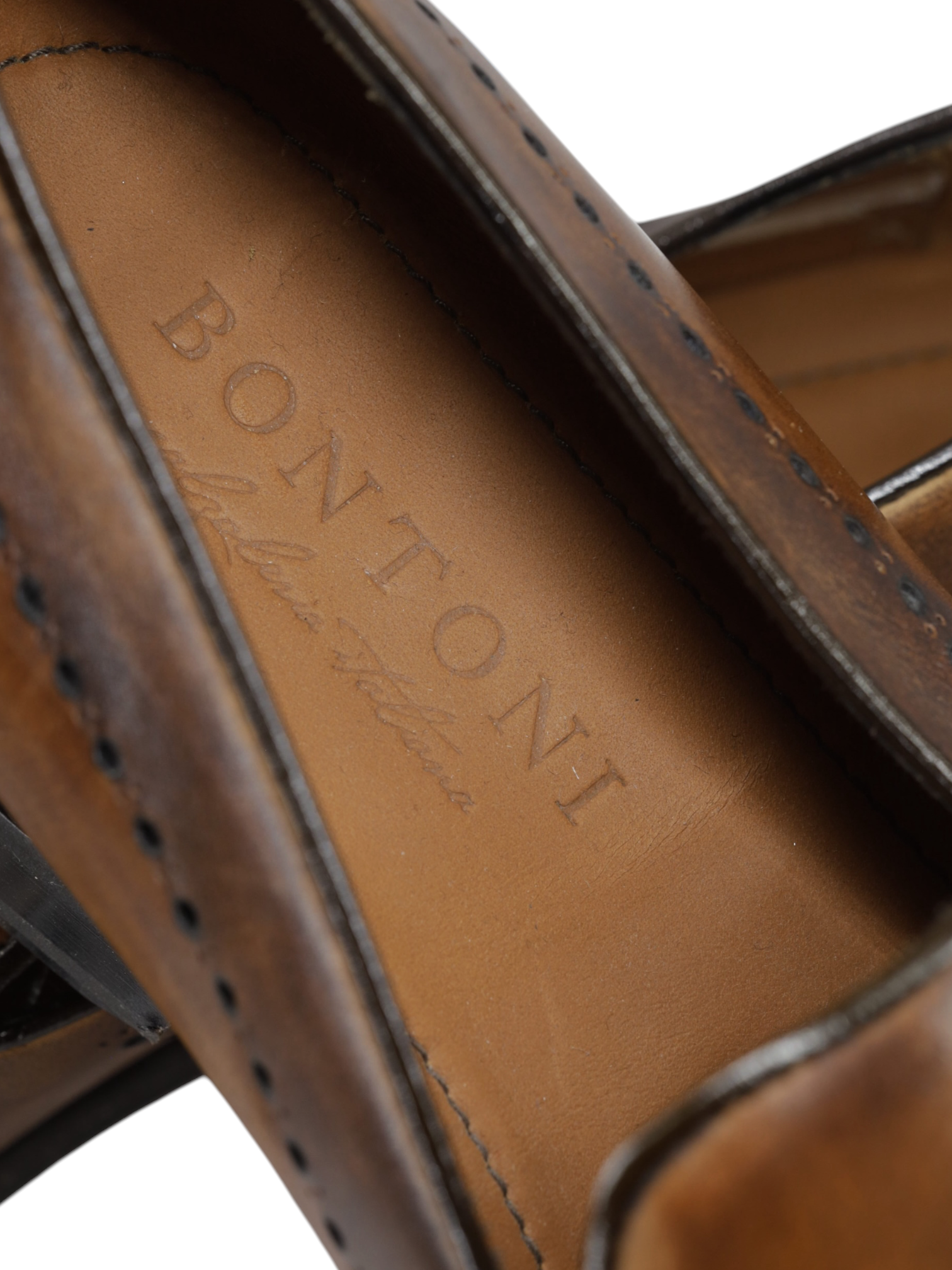 Bontoni Brown Calfleather Perforated-Detail Strap Loafer