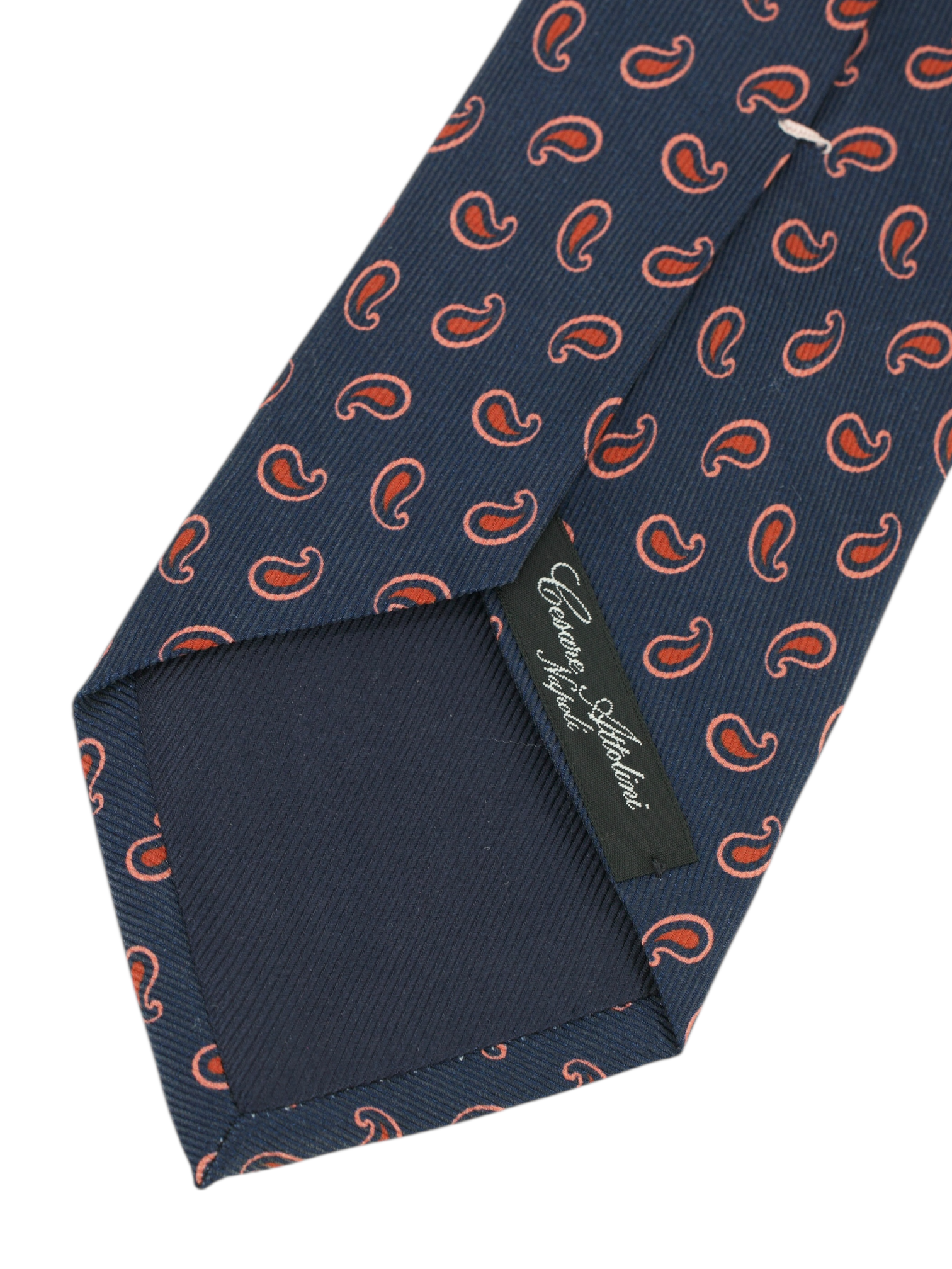 Cesare Attolini Navy & Red Silk Pailsey Tie
