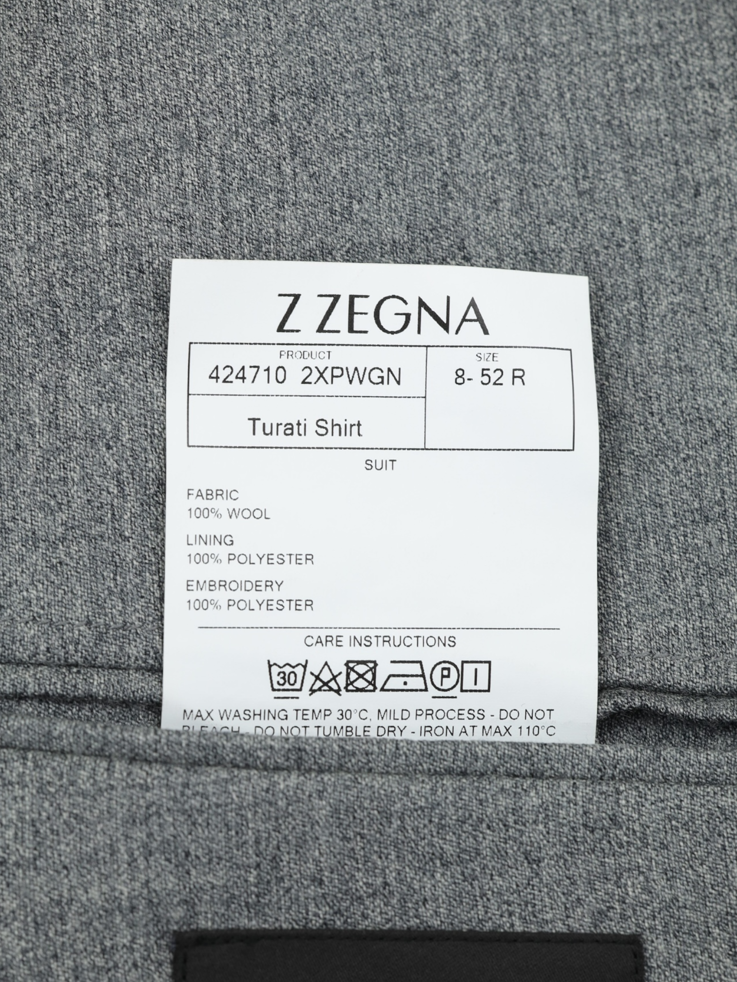 Z-Zegna Grey Tech-Merino Washable Wool Suit