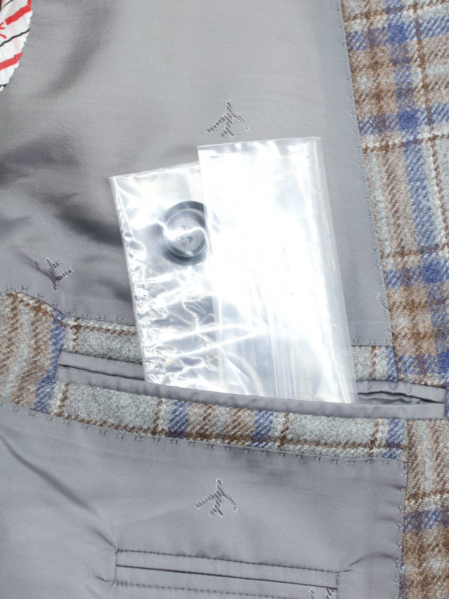 Isaia Grey & Denim Blue Wool-Cashmere Flannel Overcheck Jacket