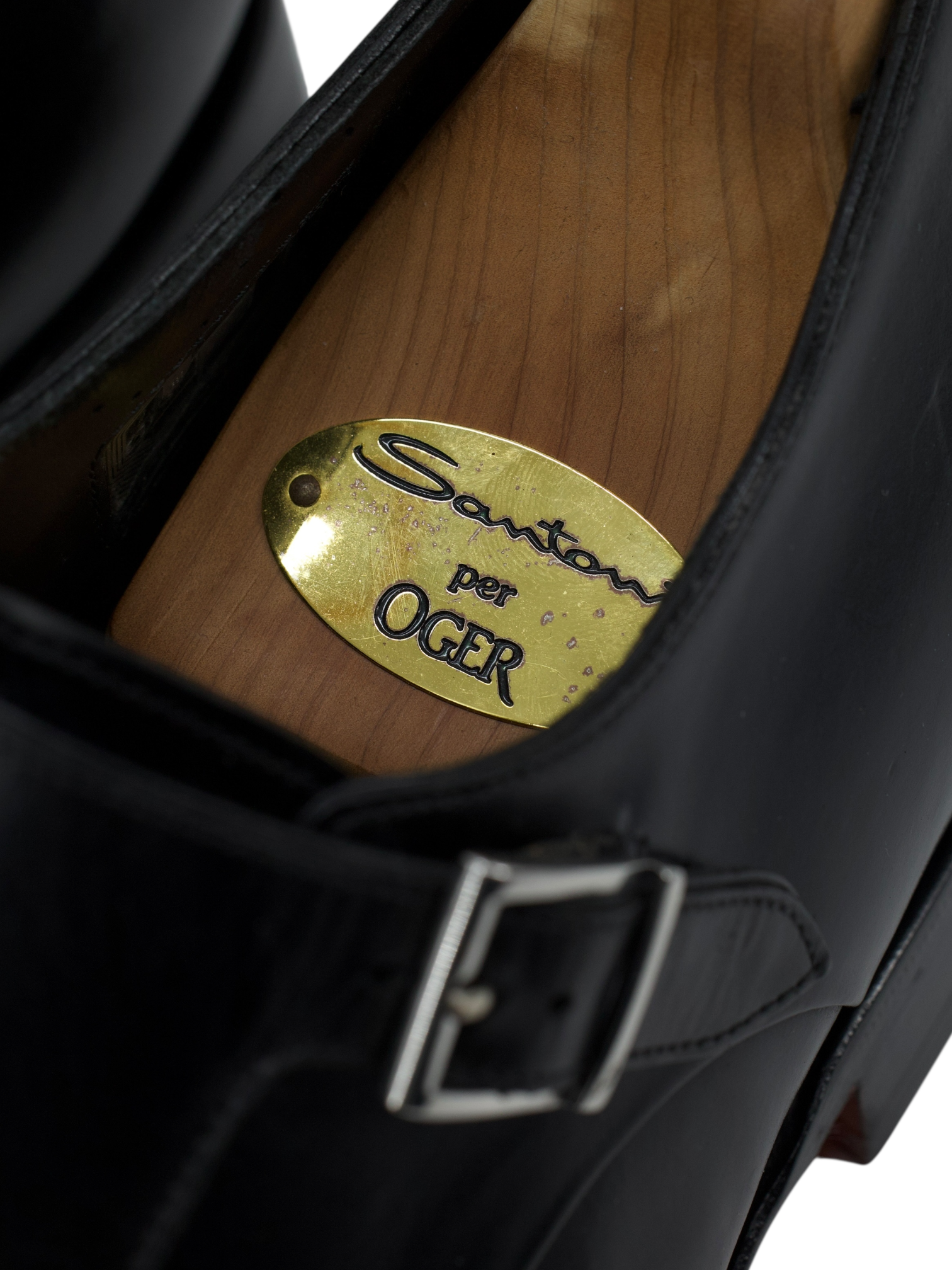 Santoni Black Calfleather Goodyear-Welted Carlos Double Monk-Straps