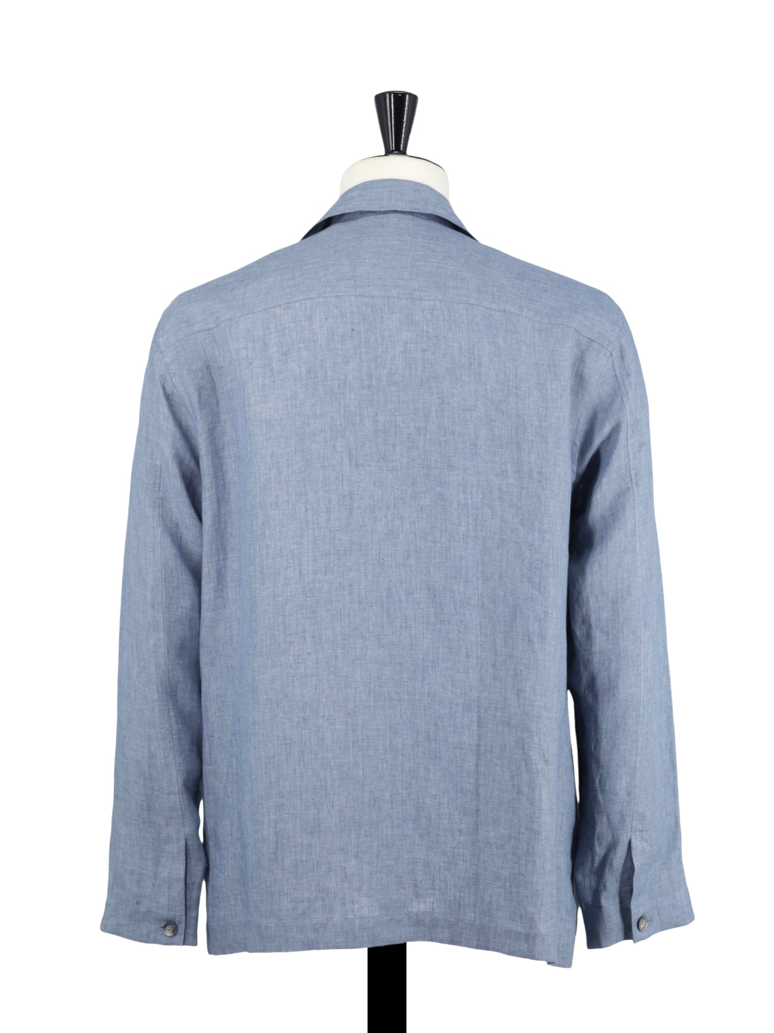 Brioni Azzurro Blue Linen Camp-Collar Shirt Jacket