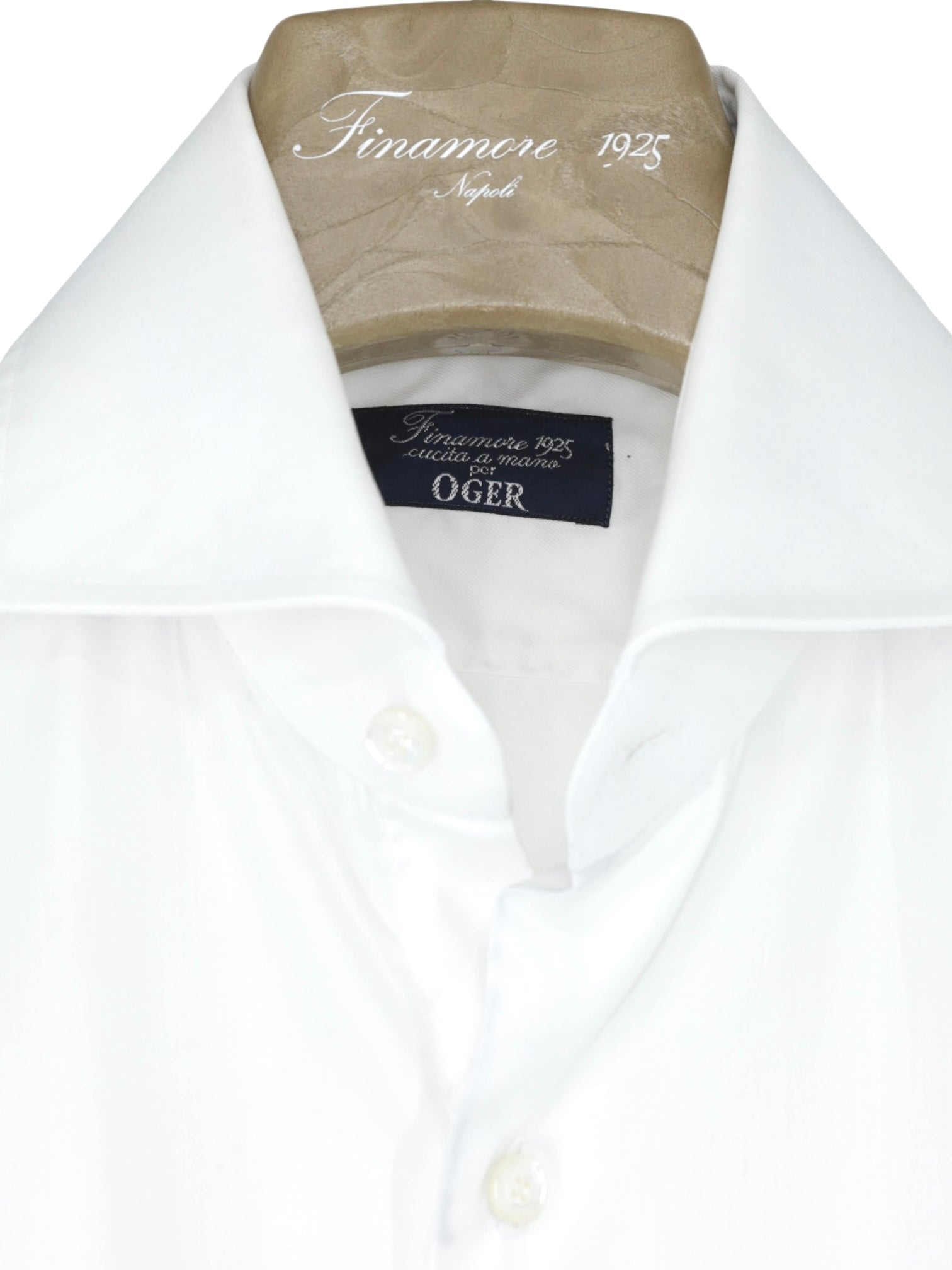 Finamore White Cotton Wide-Spread Collar Shirt