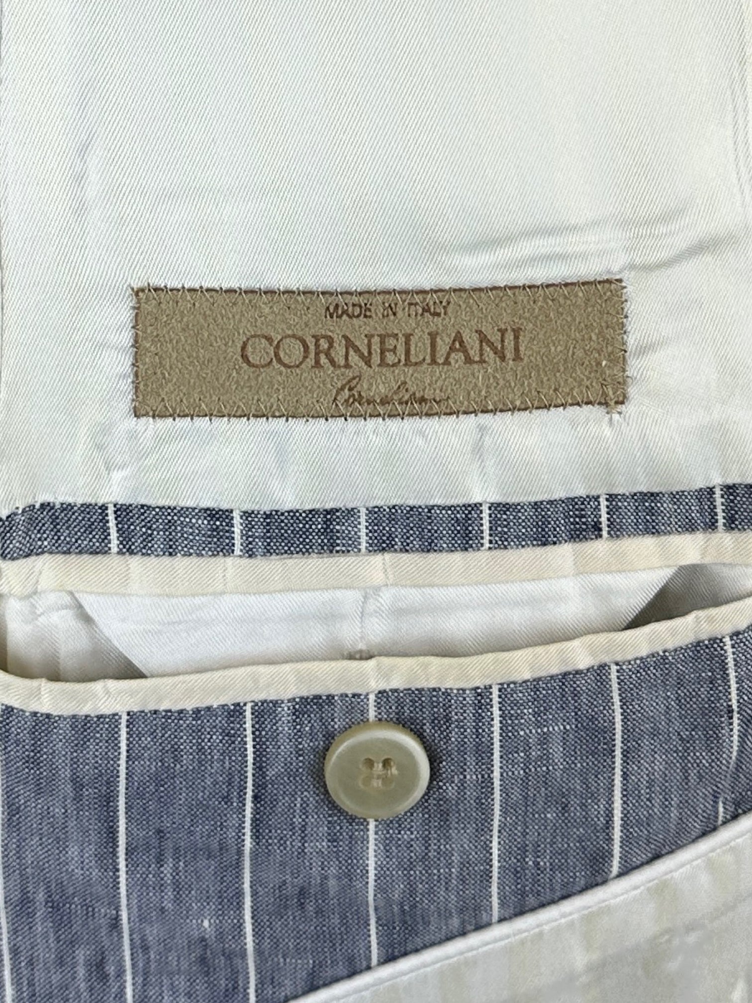 Corneliani Denim Blue Linen Pinstripe Jacket