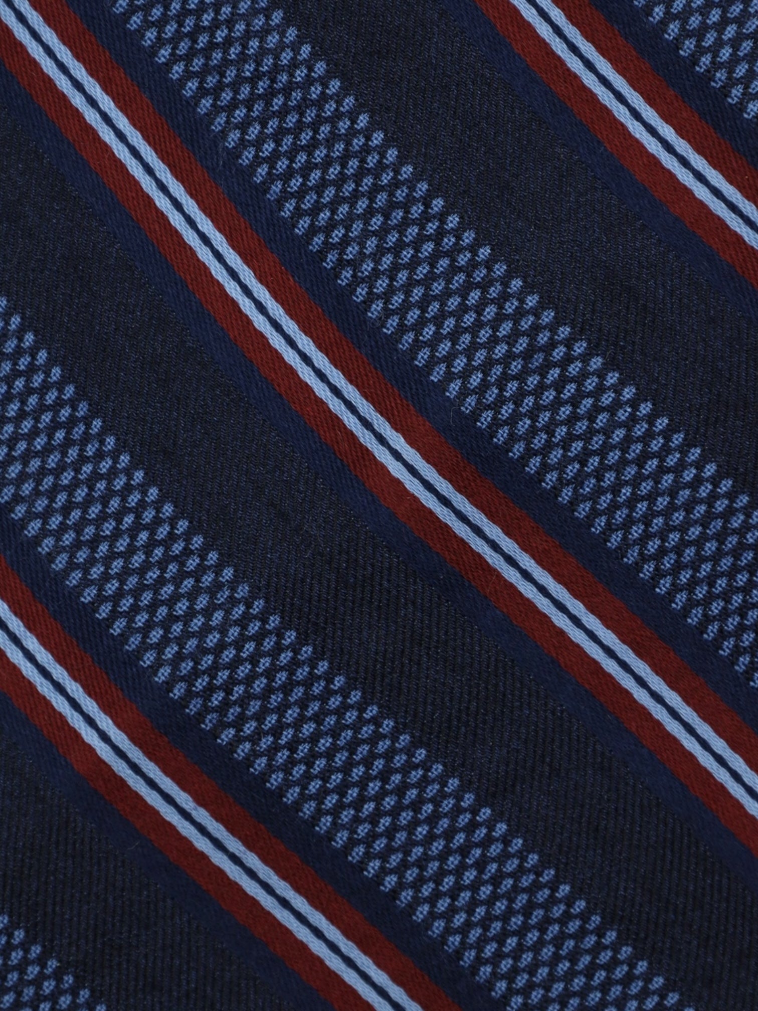 Kiton 5-Fold Handrolled Blue Stripe Wool & Linen Tie