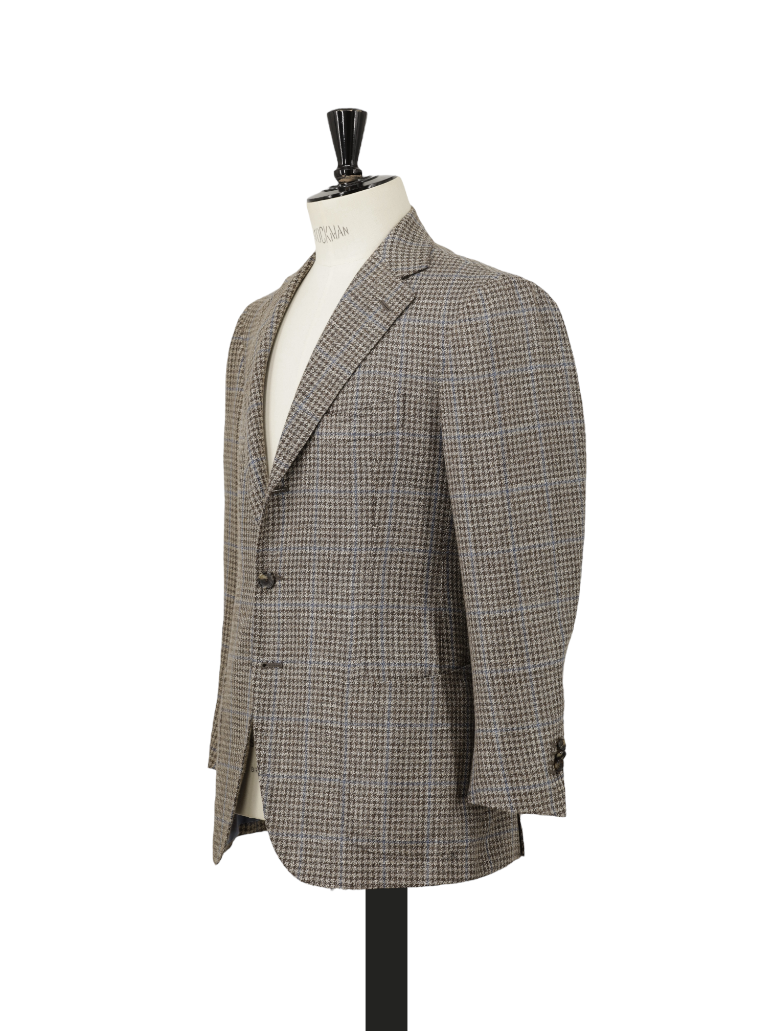 Cesare Attolini Taupe & Light Blue Wool, Silk & Linen Windowpane Jacket