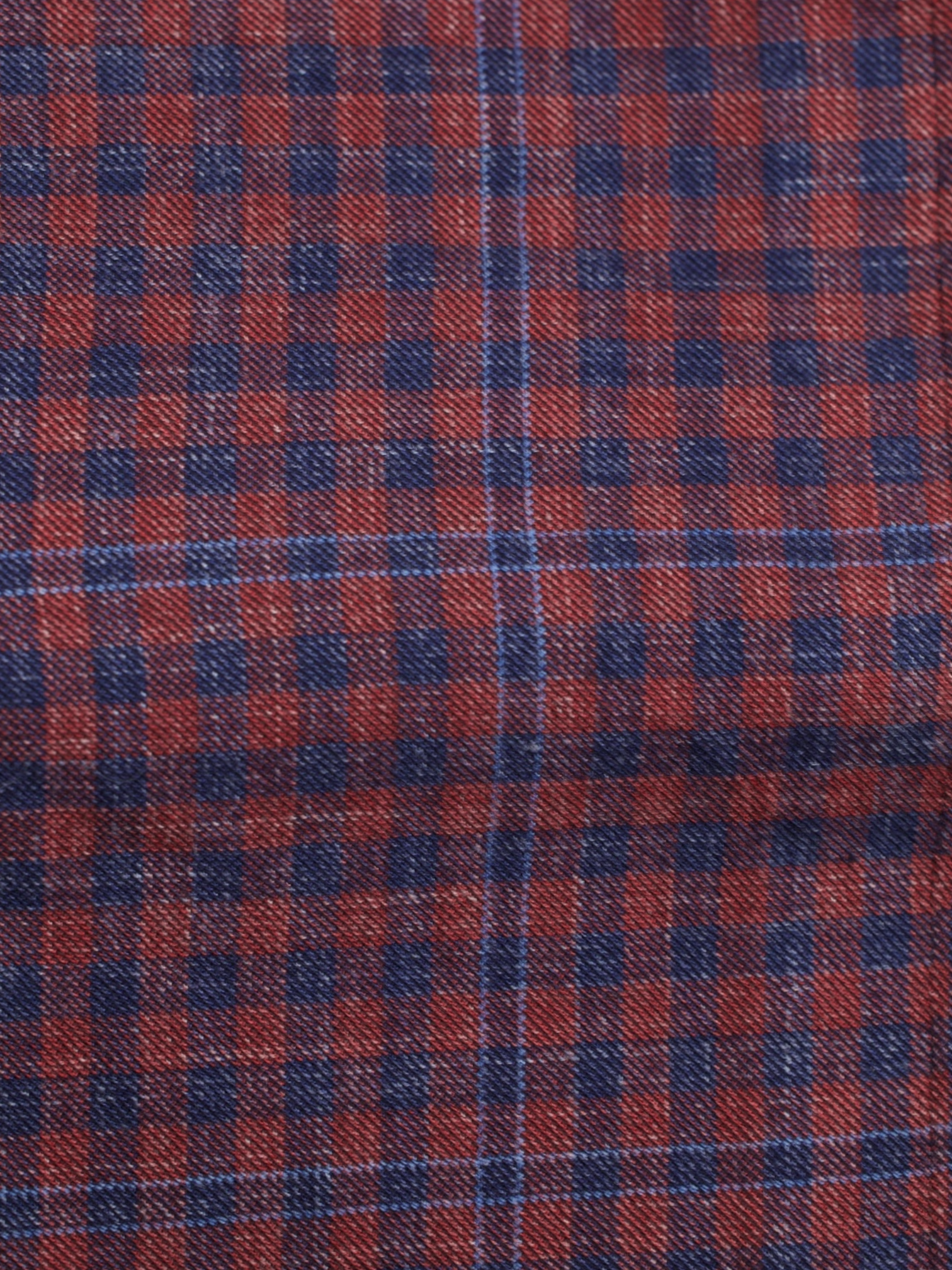 Isaia Red & Blue Wool, Silk & Linen Gingham Check Jacket