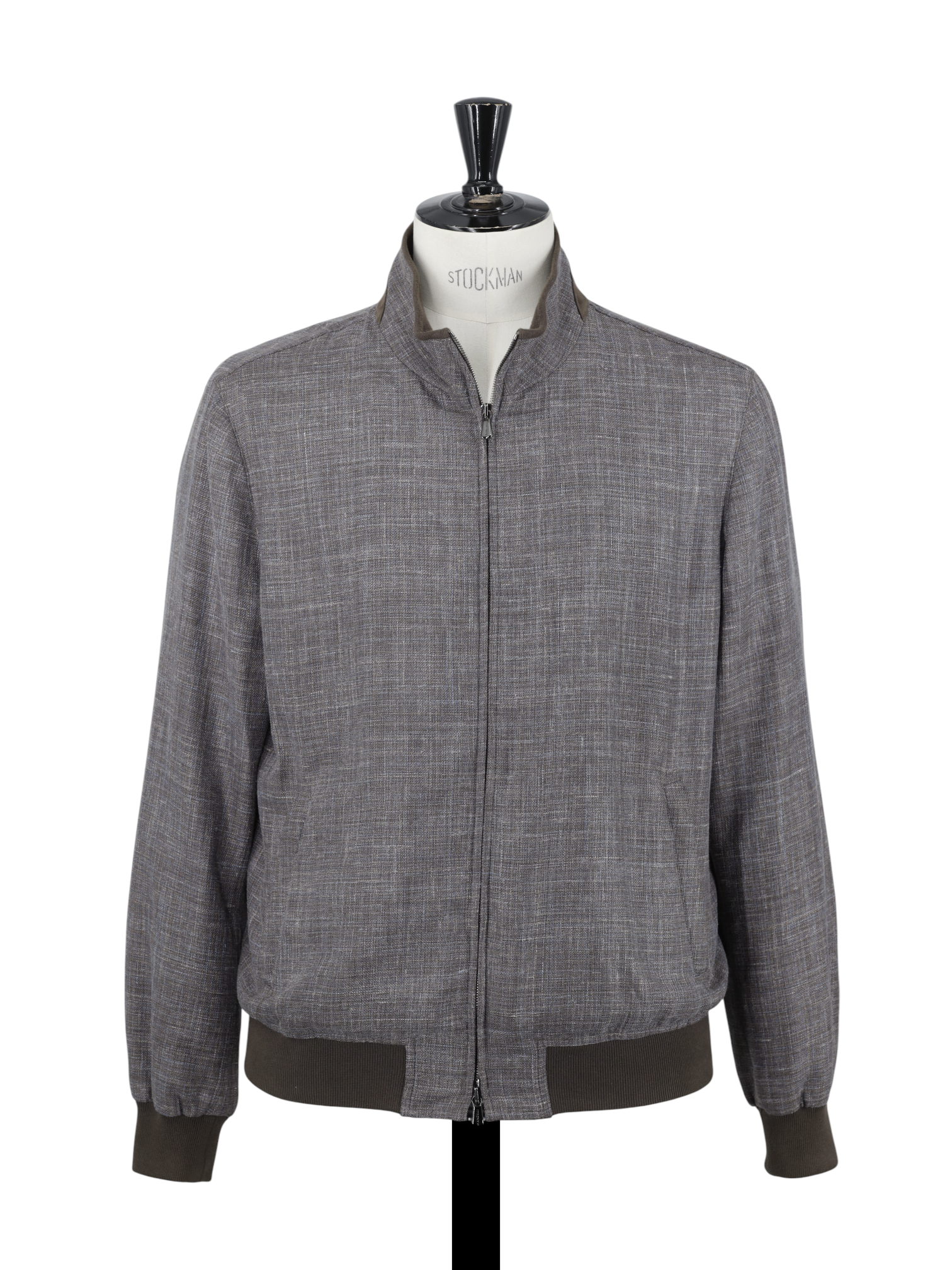 Mandelli Light Brown & Ice Blue Wool, Silk & Linen Melange Summer Bomberjacket