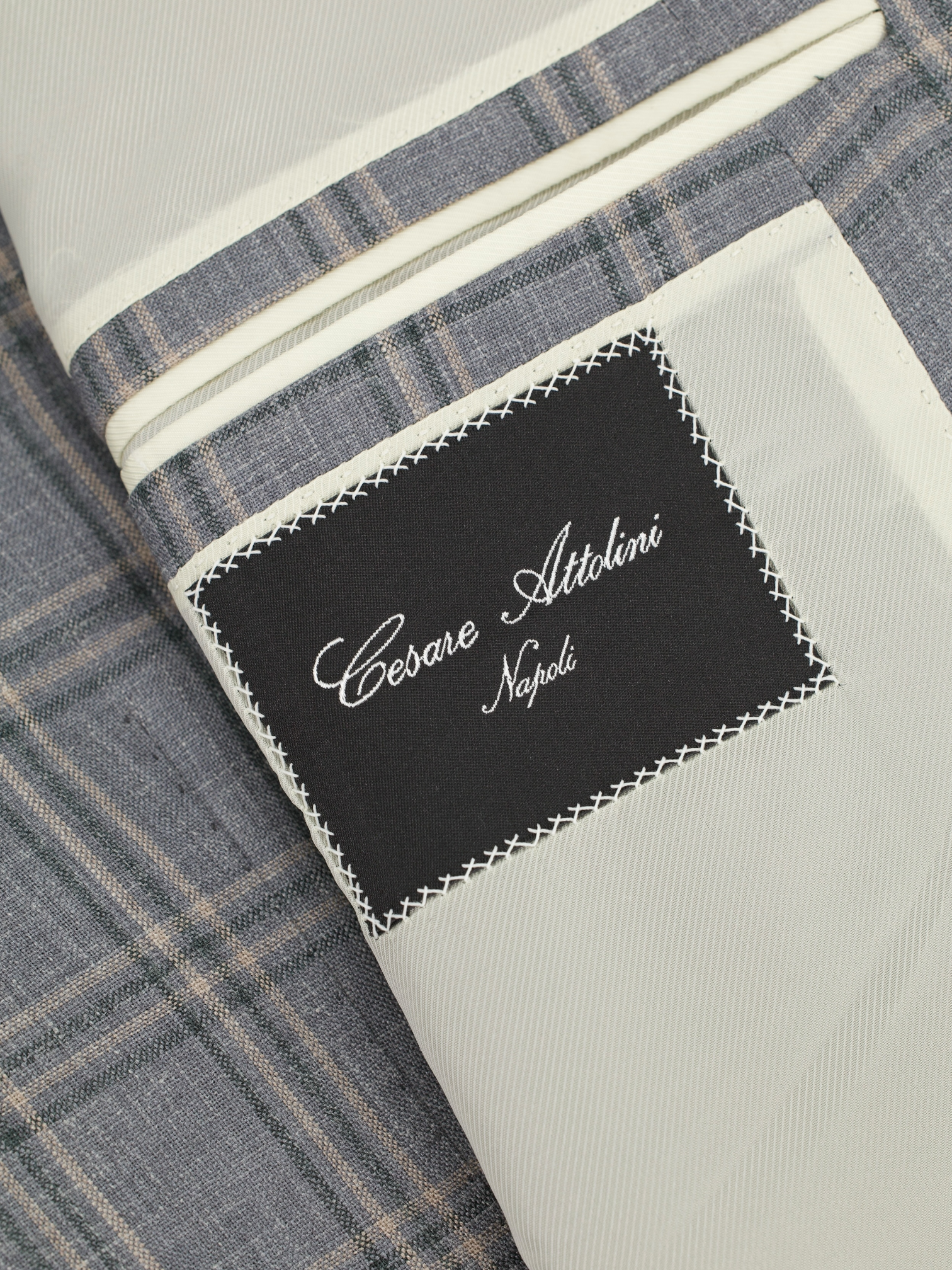 Cesare Attolini Light Grey & Taupe Wool, Silk & Linen Windowpane Jacket
