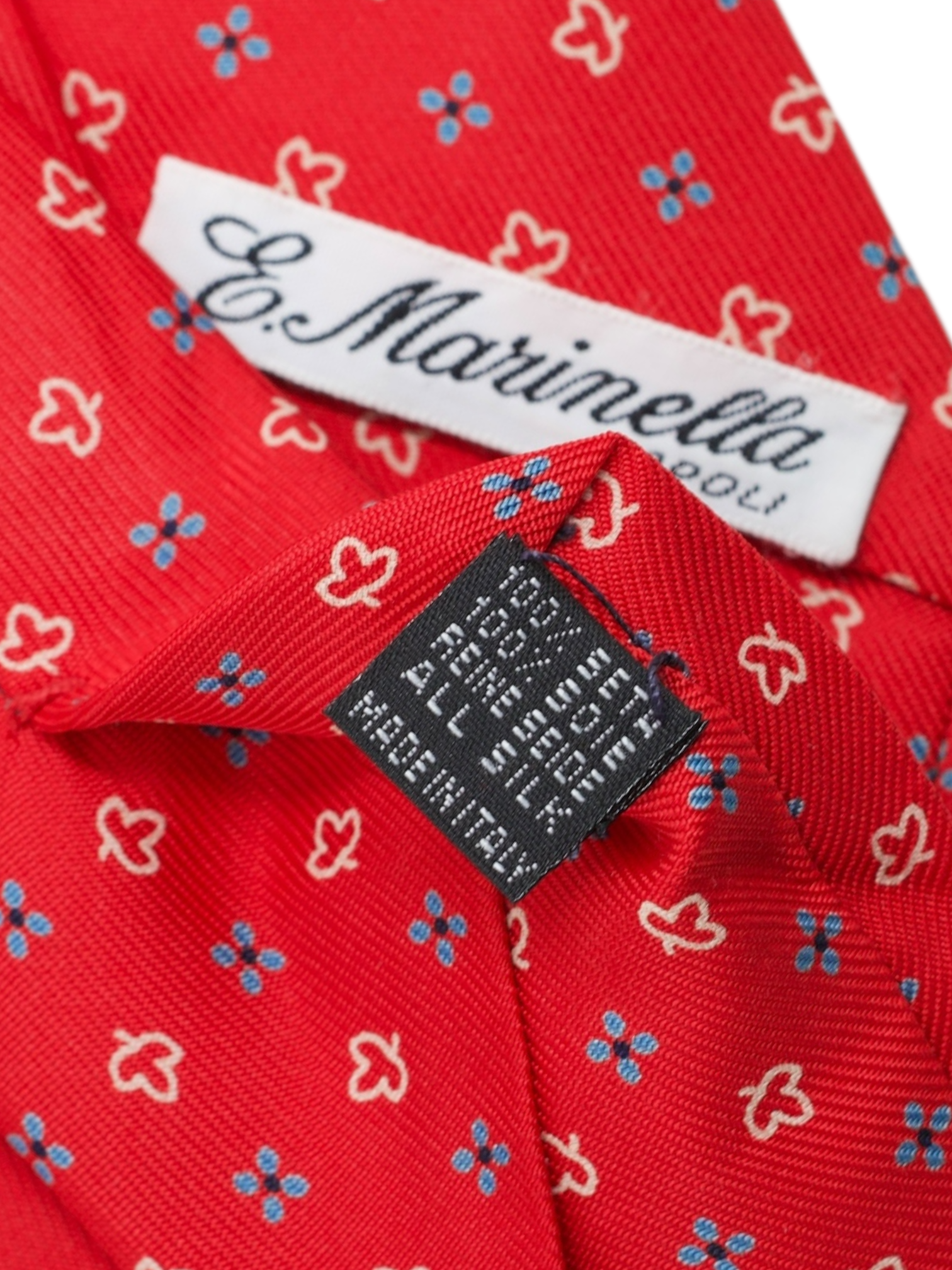 E.Marinella 3-Fold Bright Red & Light Blue Silk Floral Pattern Tie