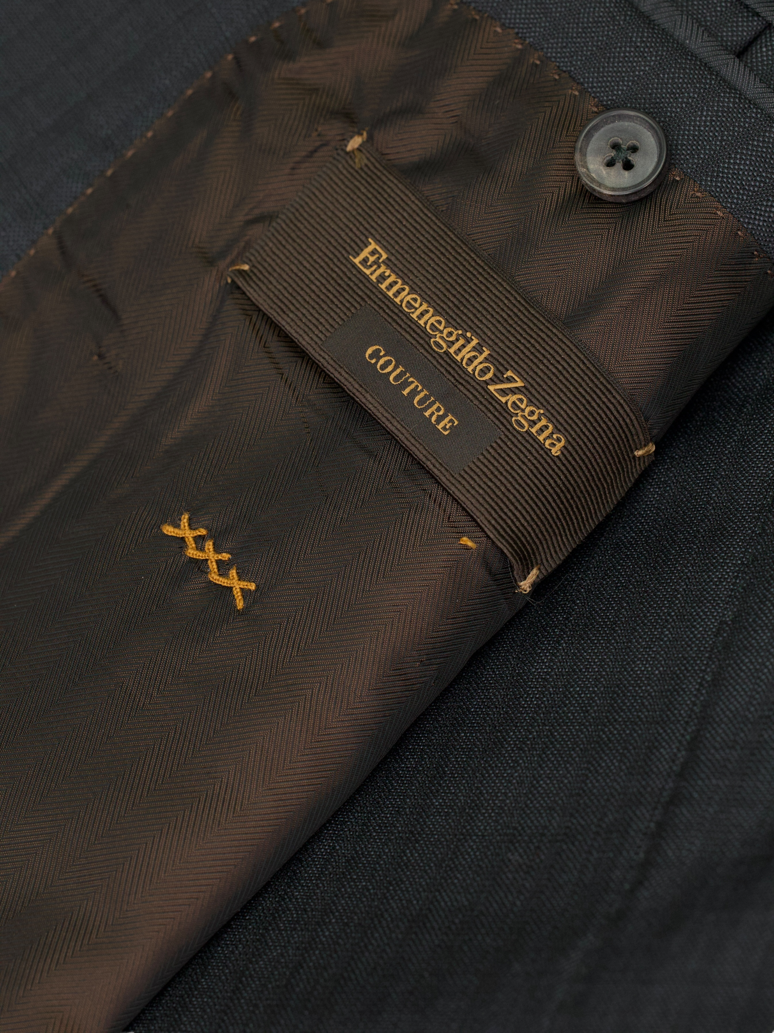 Ermenegildo Zegna Couture Dark Grey Handmade Wool & Silk Striped Suit