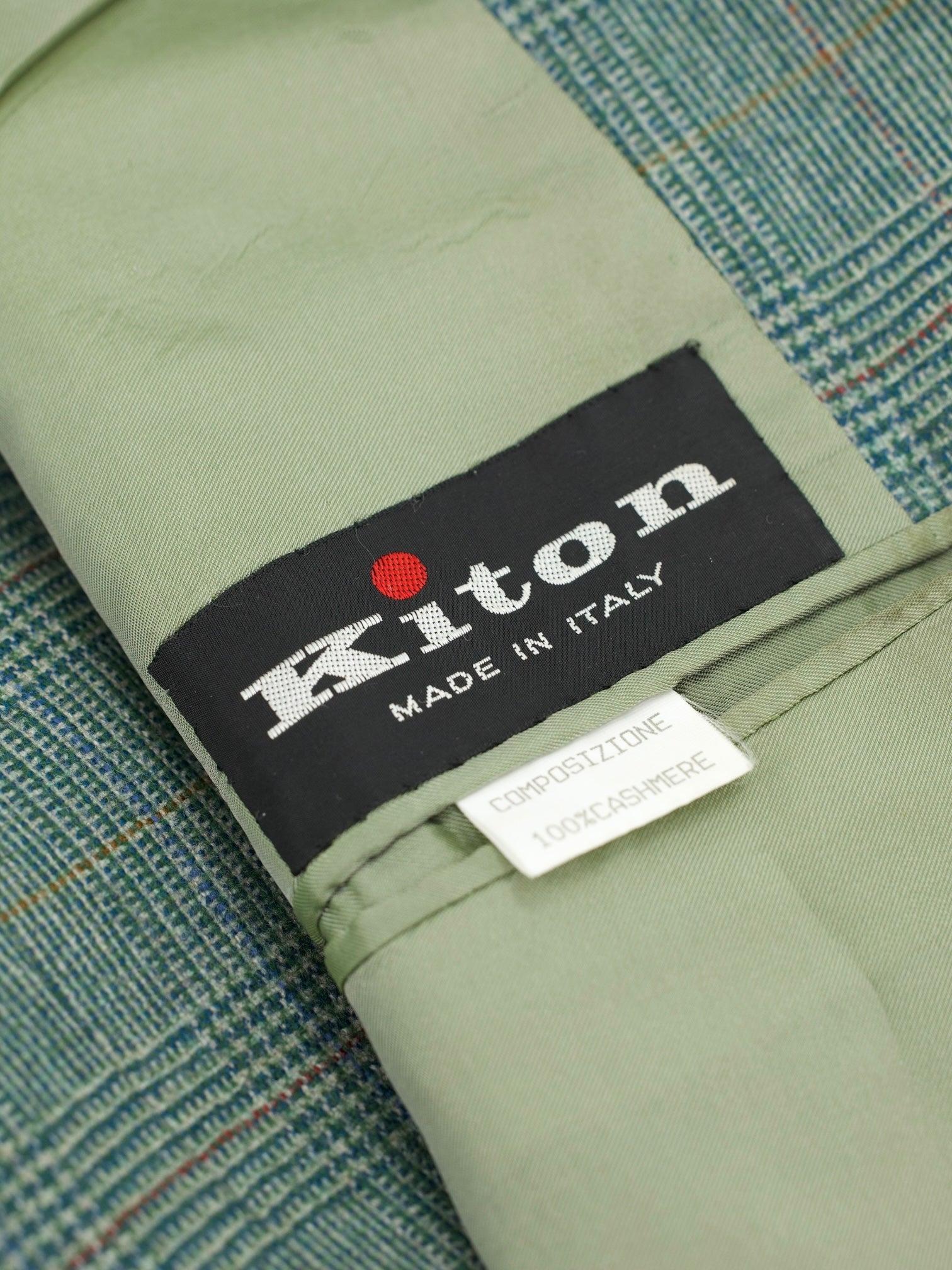 Kiton Vintage Green Pure Cashmere Prince of Wales Jacket