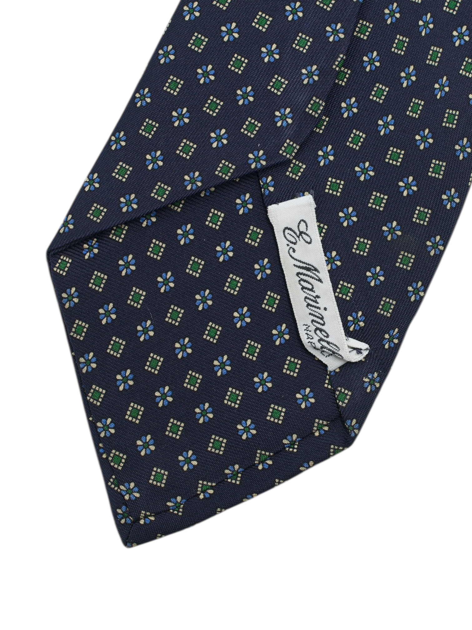 E.Marinella Tie Navy Silk Square & Floral Pattern Tie