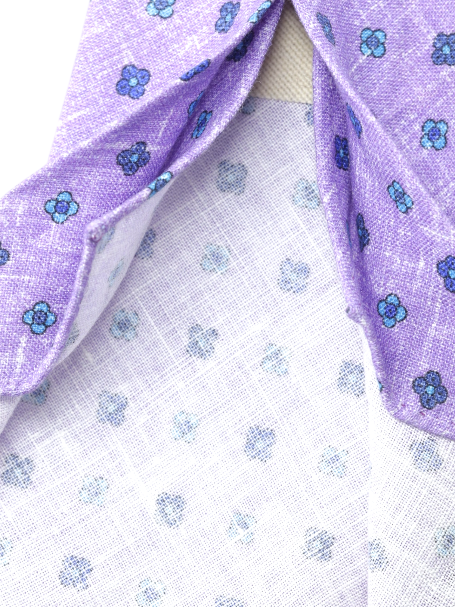 Kiton 5-Fold Lavender & Blue Pure-Linen Floral-Pattern Untipped & Handrolled Tie