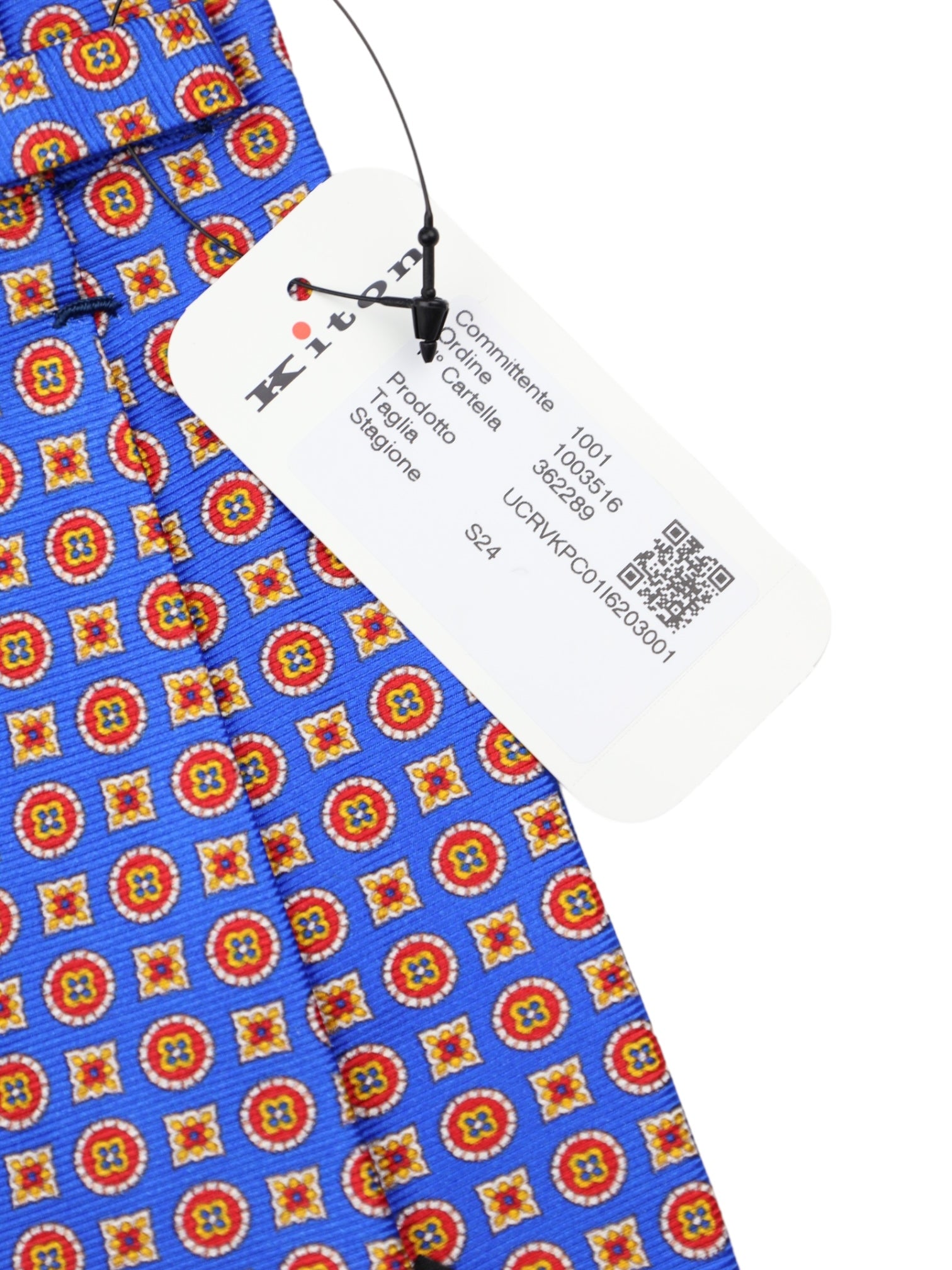 Kiton 5-Fold Azure Blue Geometric Silk Tie