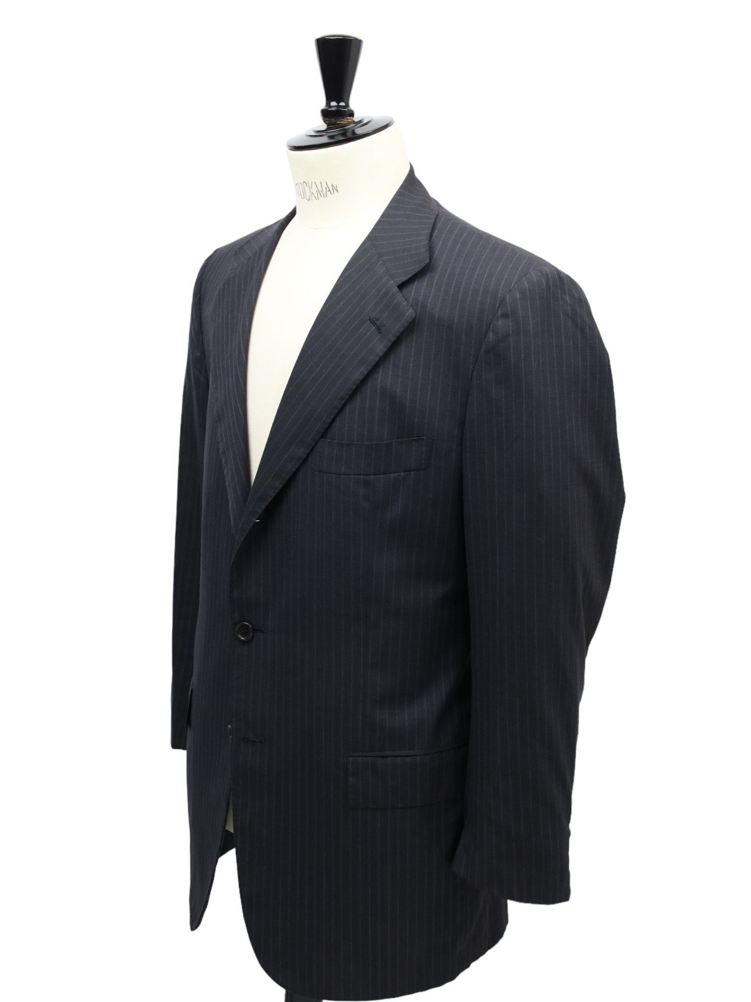 Kiton Dark Grey Super 180's "Blanc Blu" Pinstripe Suit