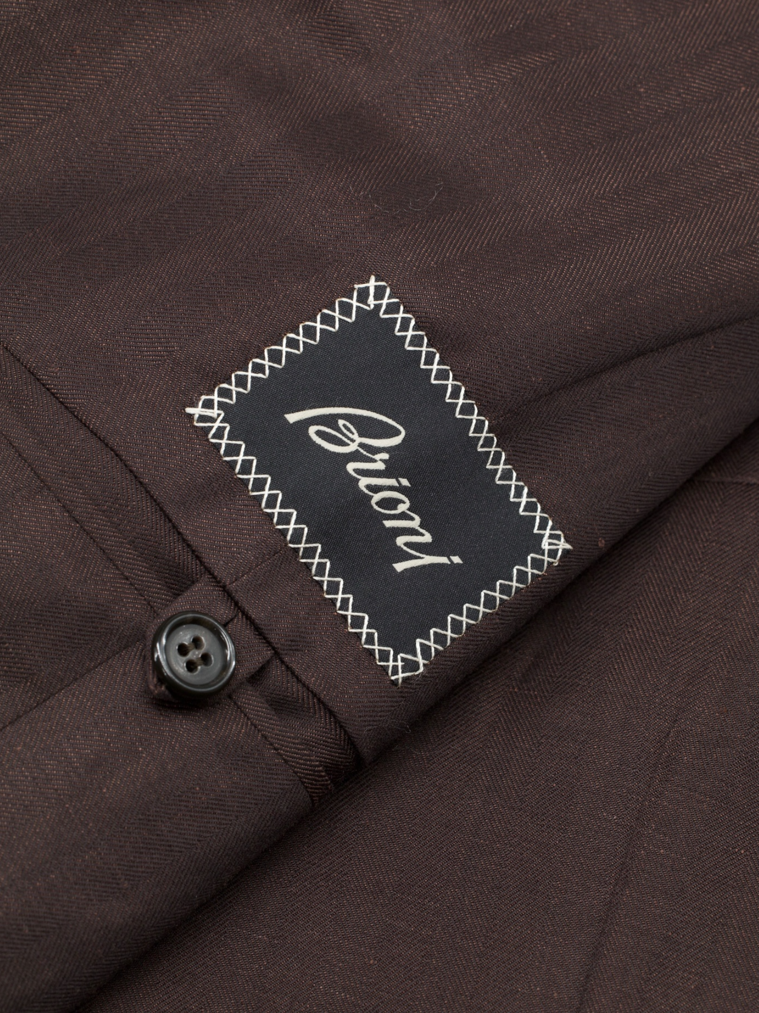 Brioni Chocolate Brown Linen & Wool Herringbone Parlamento Jacket