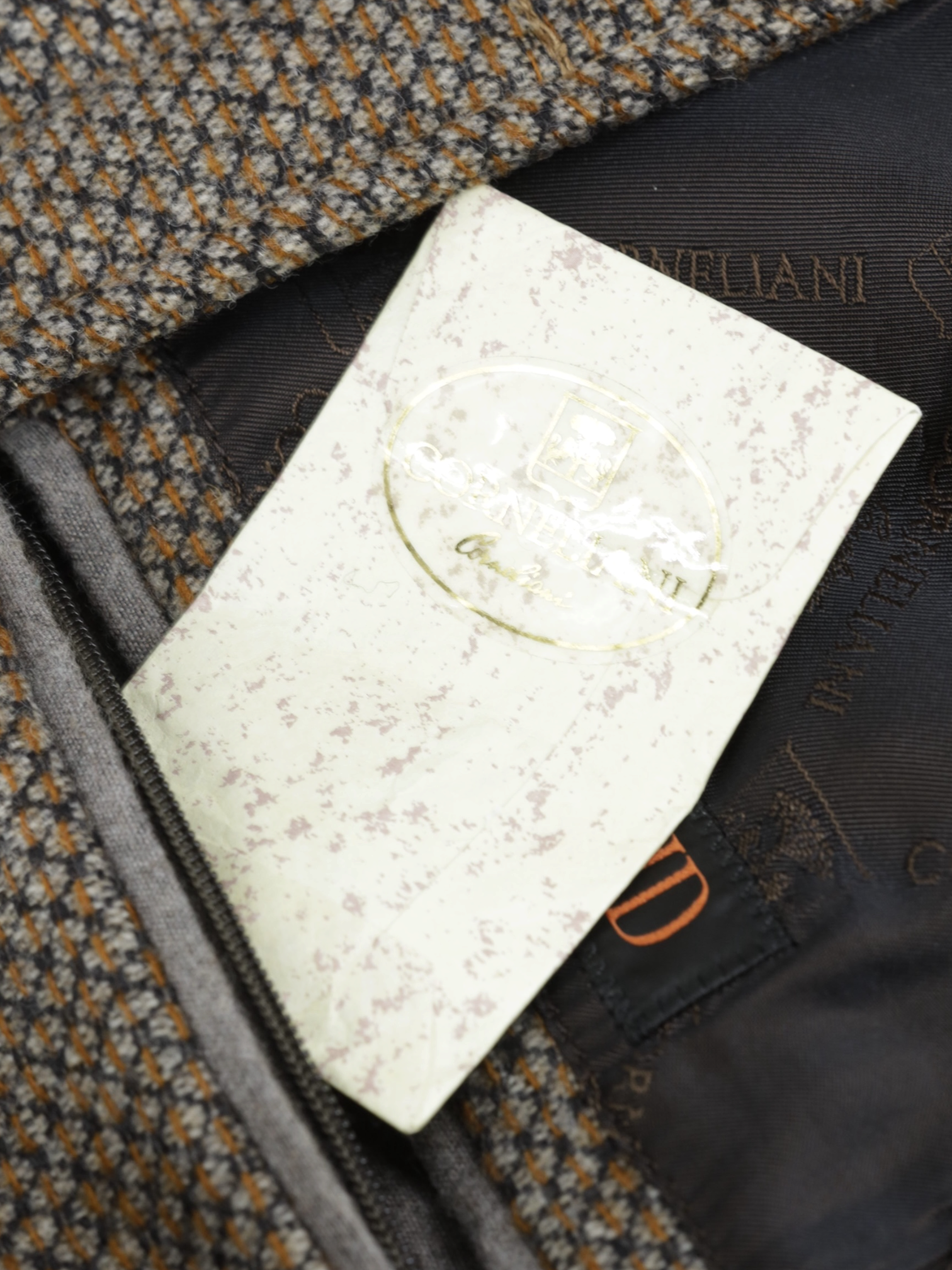 Corneliani ID Brown & Orange Wool & Cashmere Bicolor Micro-Pattern Vespa Jacket