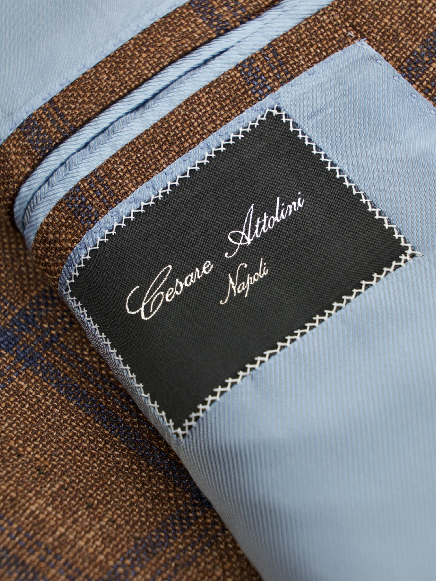 Cesare Attolini Chestnut Brown Wool & Silk Hopsack Windowpane Jacket