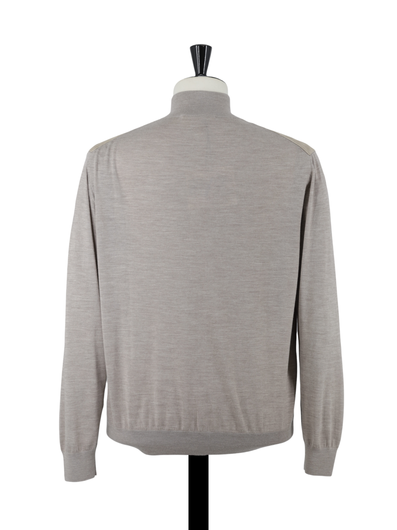 Maurizio Baldassari Light Brown Jersey-Wool & Suede Full-Zip Cardigan