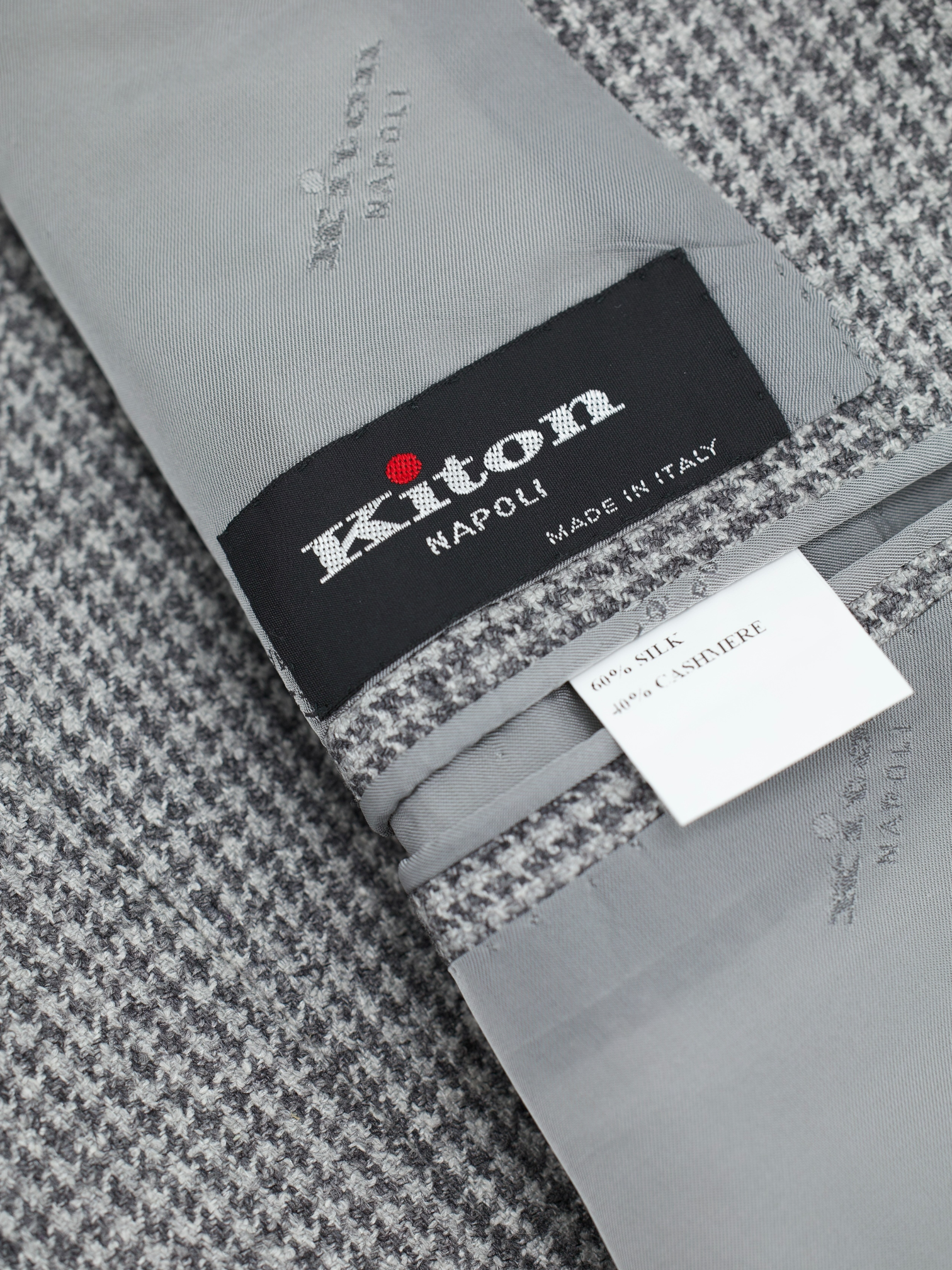 Kiton Grey Silk & Cashmere Pied de Poule Jacket