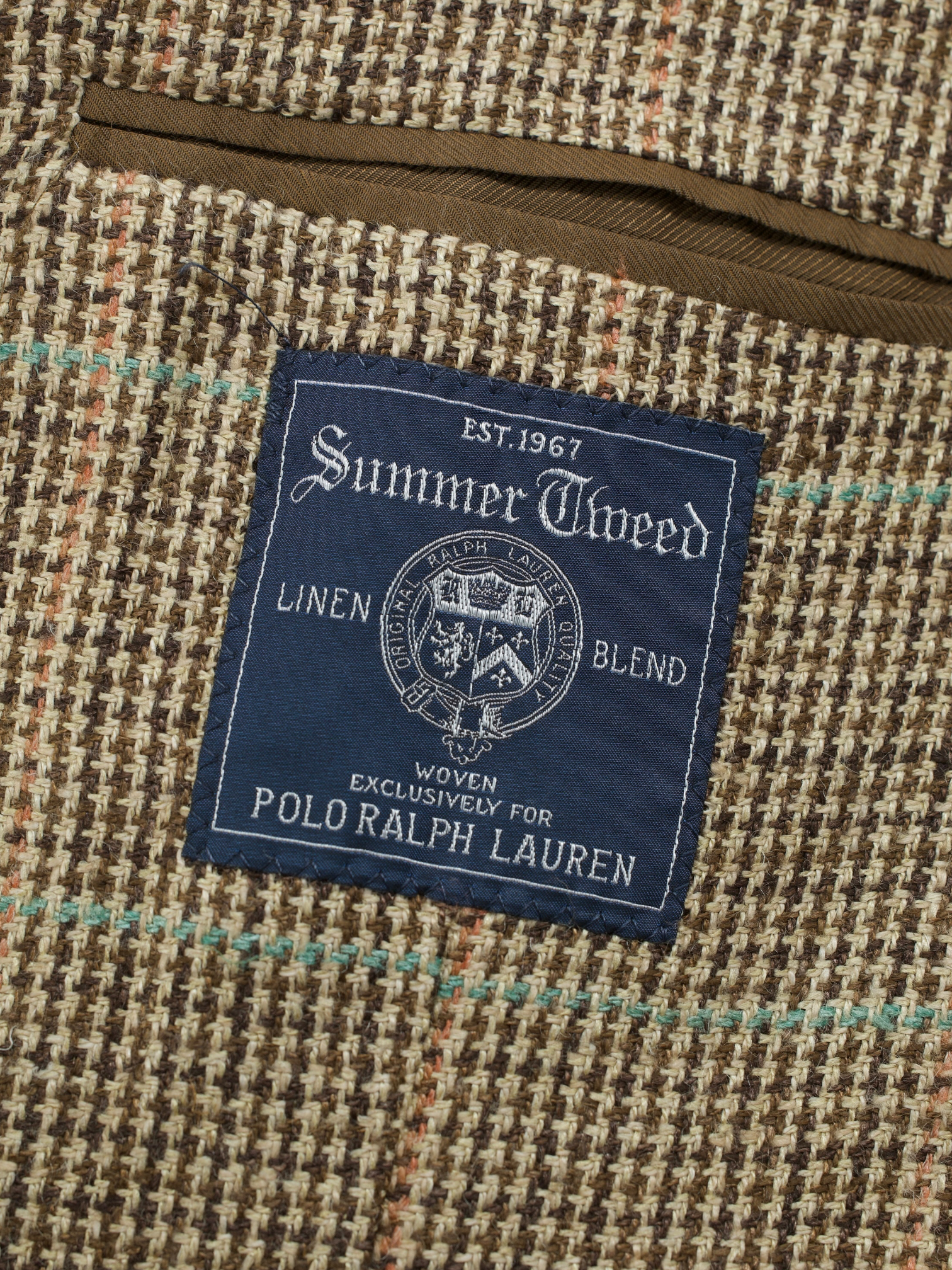Ralph Lauren Light Brown Linen & Silk Blend Summer-Tweed Check Jacket
