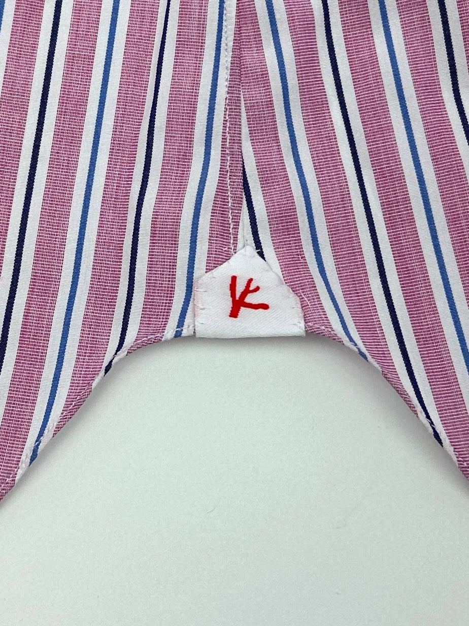 Isaia Coral Red Striped Cotton Shirt