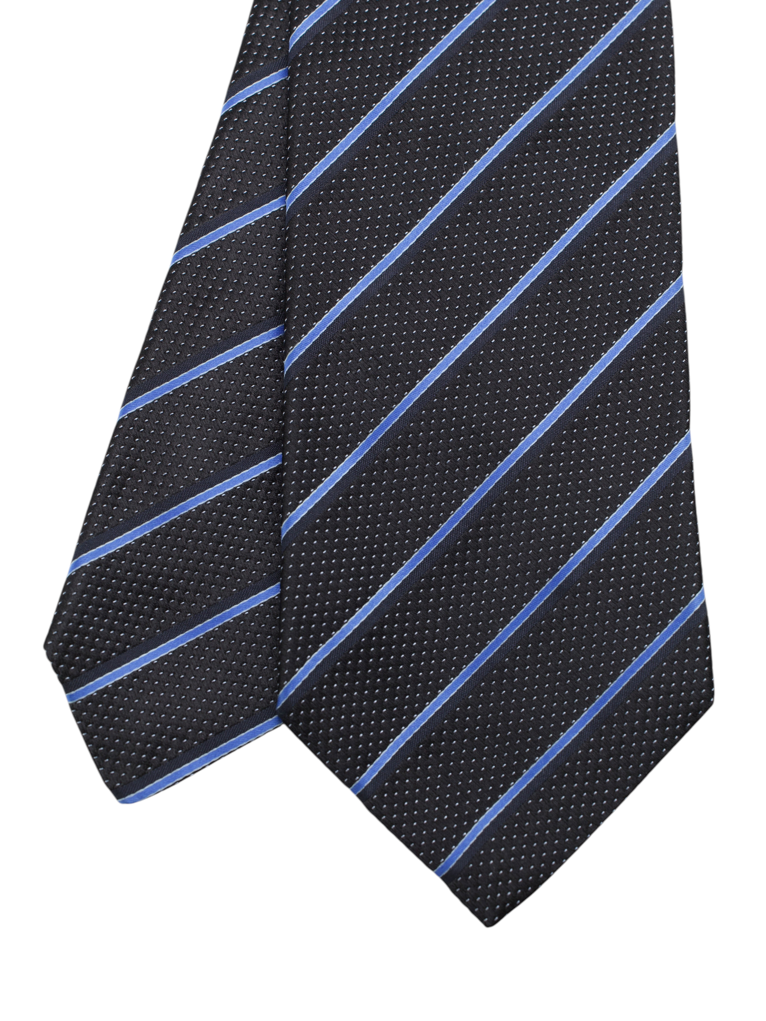 Kiton 5-Fold Dark Grey & Light Blue Silk Multi-Striped Tie